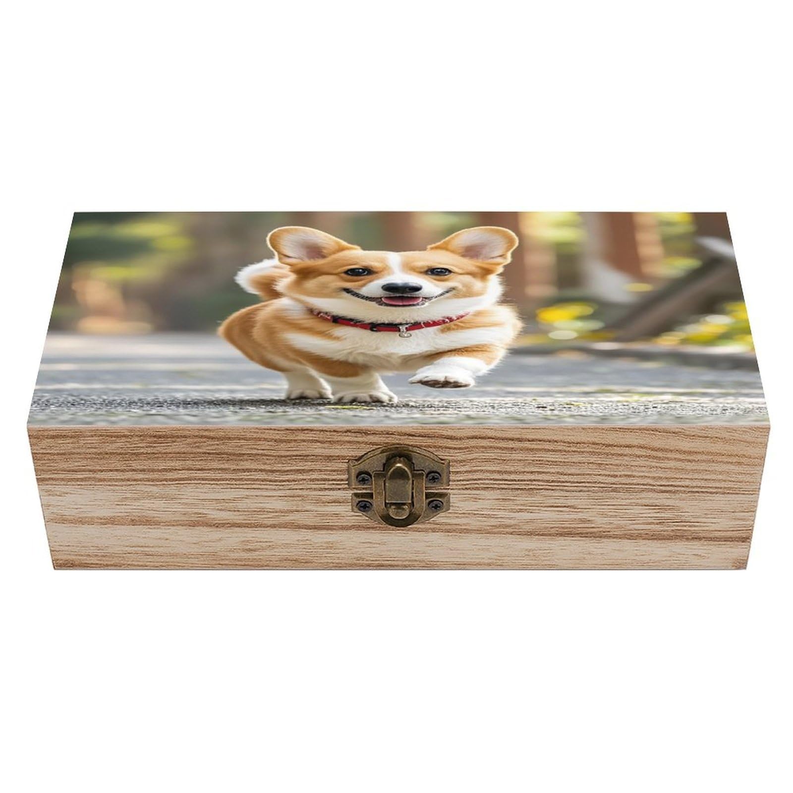 FekiLoot Running Corgi Wooden Storage Box Exquisite Wood Keepsake Box Vintage Wooden Gift Jewelry Case for Crafts And Photo Storage Boxes
