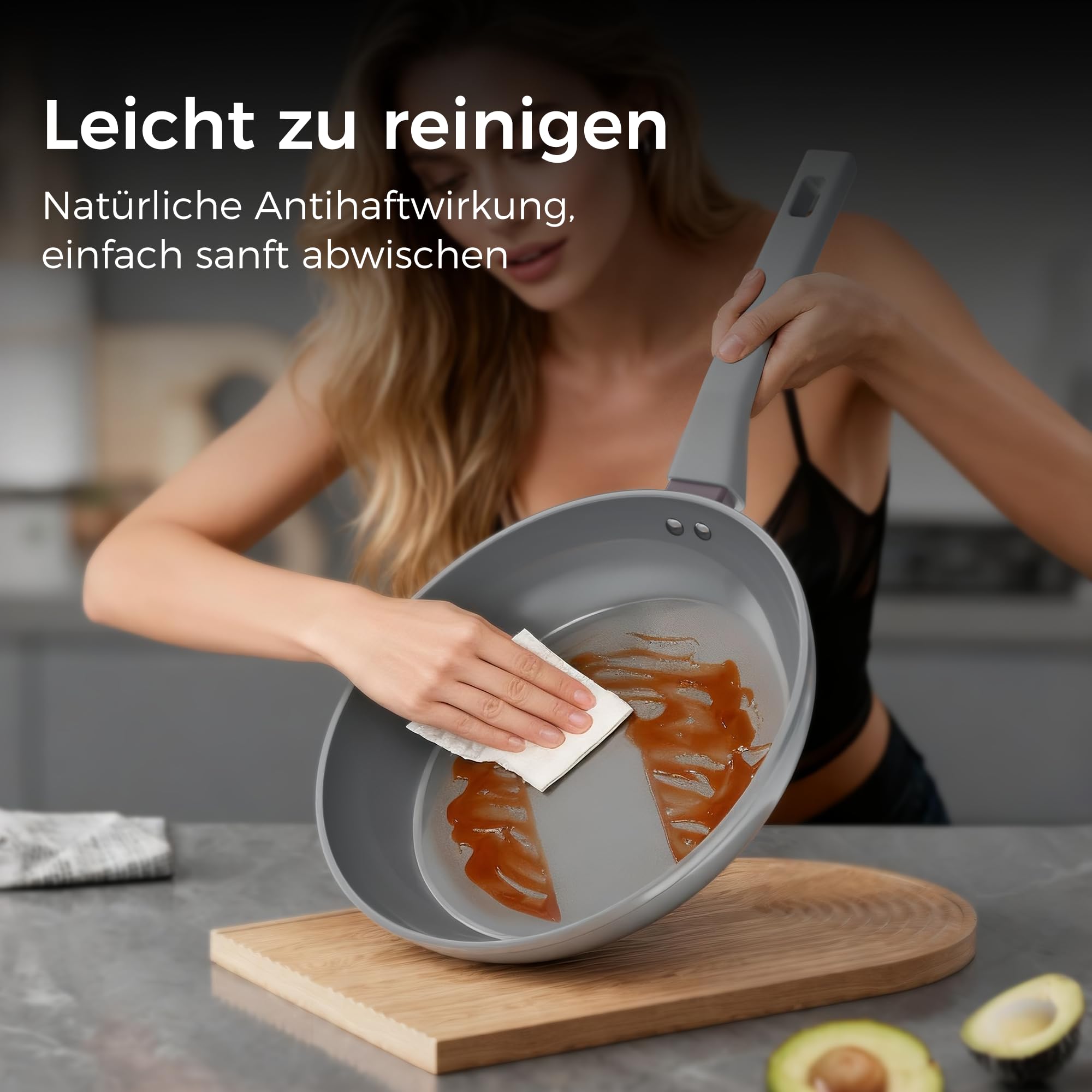 Sanho Bratpfanne 26cm, Keramikpfanne Antihaft Induktion, Omelette Pfanne | DiamondTitan Ceramic Pan , Poignée Anti-Brûlure, PFAS/PFOA/PTFE-frei, Spülmaschinenfest, für alle Herdarten,Grau