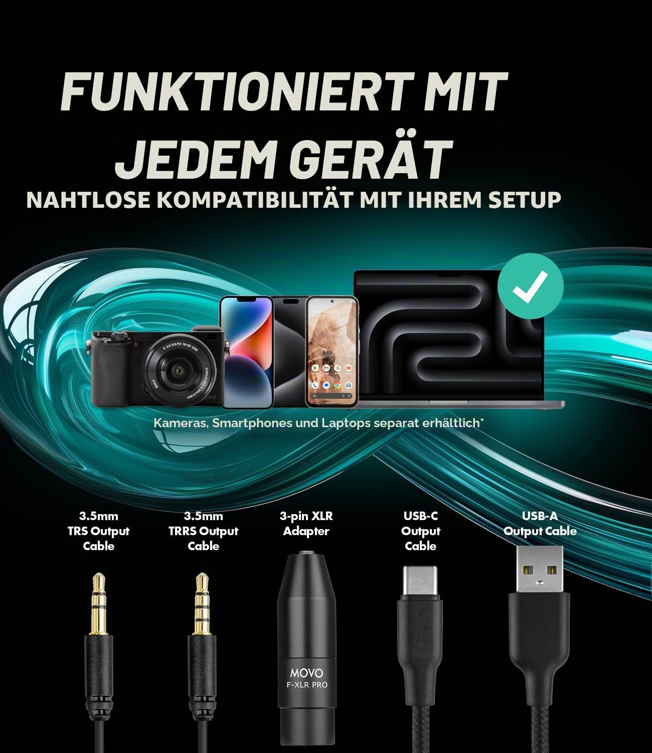 Movo X1 Supernierenmikrofon – 3,5 mm/XLR/USB-C-Kameramikrofon für DSLR, Smartphones und Computer – professionelles On-Kamera-Mikrofon mit fortschrittlicher Audiosteuerung, Stativ und Zubehör