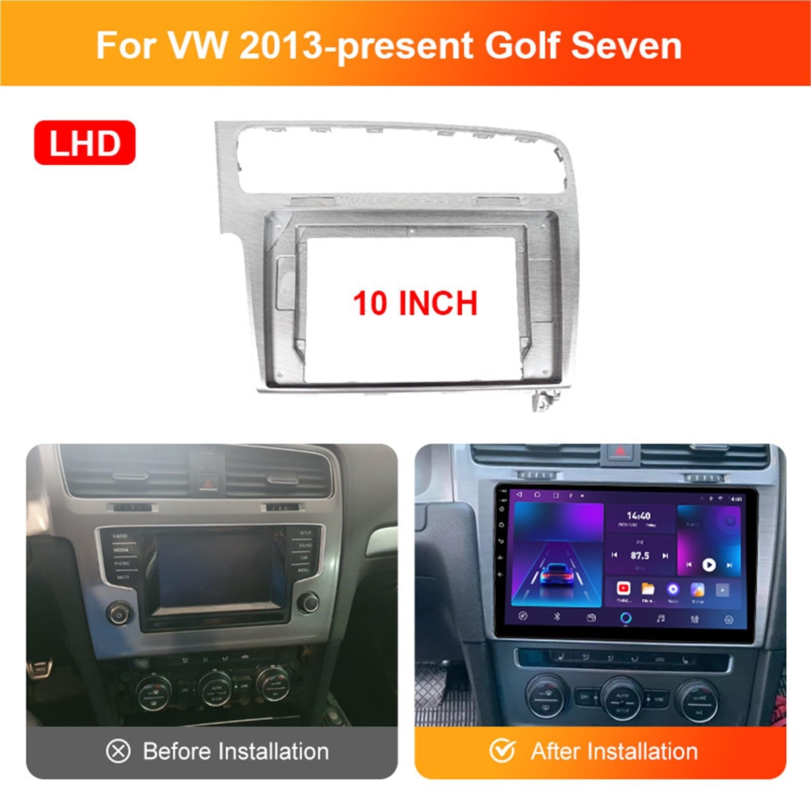 Cadre Radio Panneau de façade d'autoradio pour VW Golf 7 2013+, Cadre de Tableau de Bord, Lecteur multimédia Android, câble avec Canbus