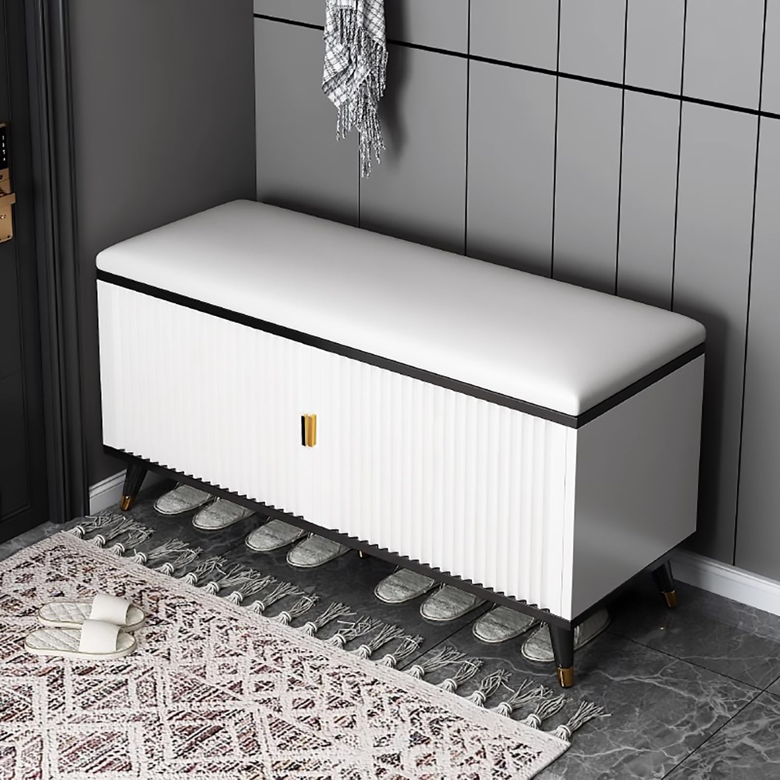 LWJSOCP Shoe Storage Bench with Cushion Seat Entryway nizer with 2 Doors & Adjustable Shelves Stylish Hidden Shoe Rack for Hallway Mudroom or Closet