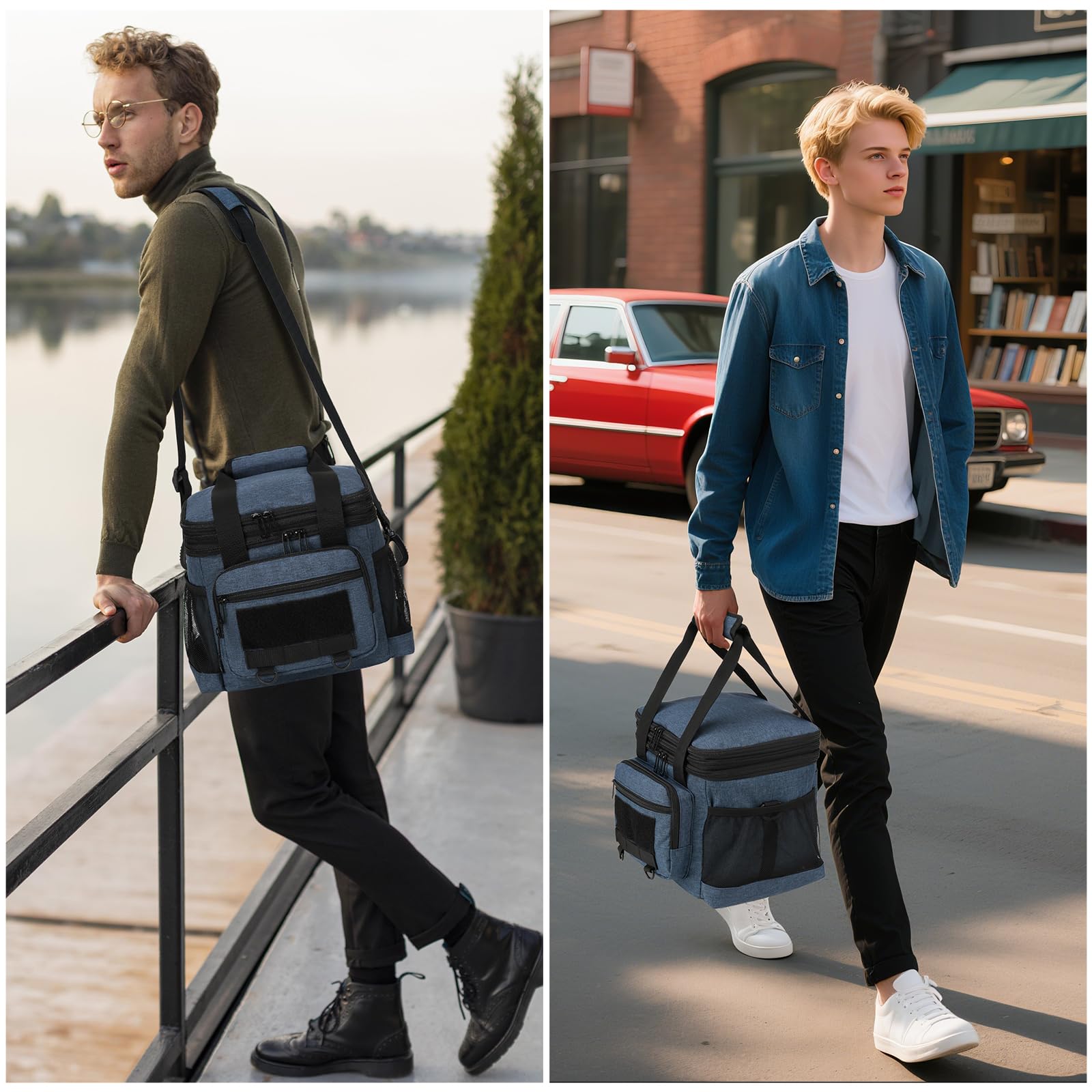 Borsa termica per il pranzo da uomo, grande, isolata ed espandibile, a prova di perdite, per lavoro, campeggio, spiaggia, turni, picnic all'aperto, volo, resistente, per adulti (16 l, blu)