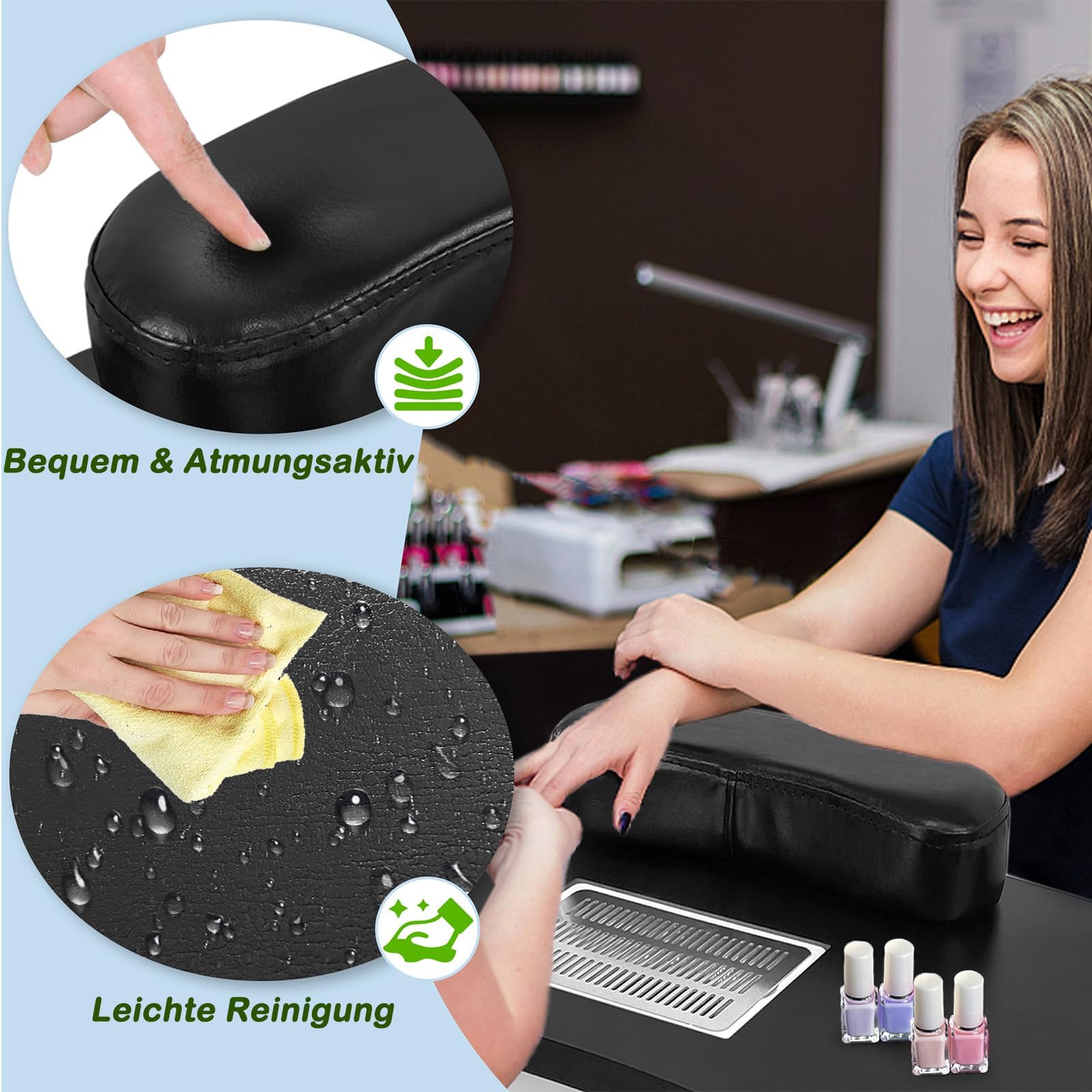 LARS360 Maniküretisch mit Absaugung, Faltbar Nageltisch Maniküre Tisch Tragbaresmanikürtisch Mobilesmanikürtisch mit Rollen, Staubbeutel, Tragetasche, Schwarz
