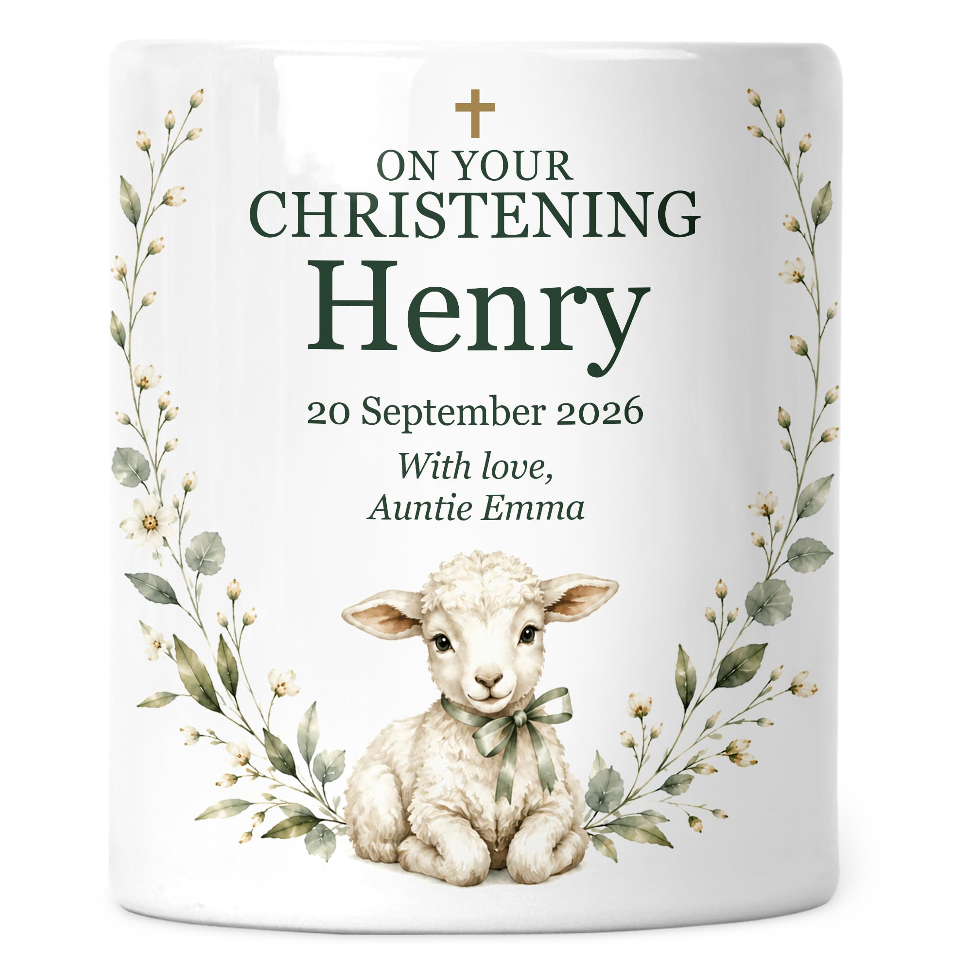 Personalised Christening or Baptism Money Box - Little Lamb