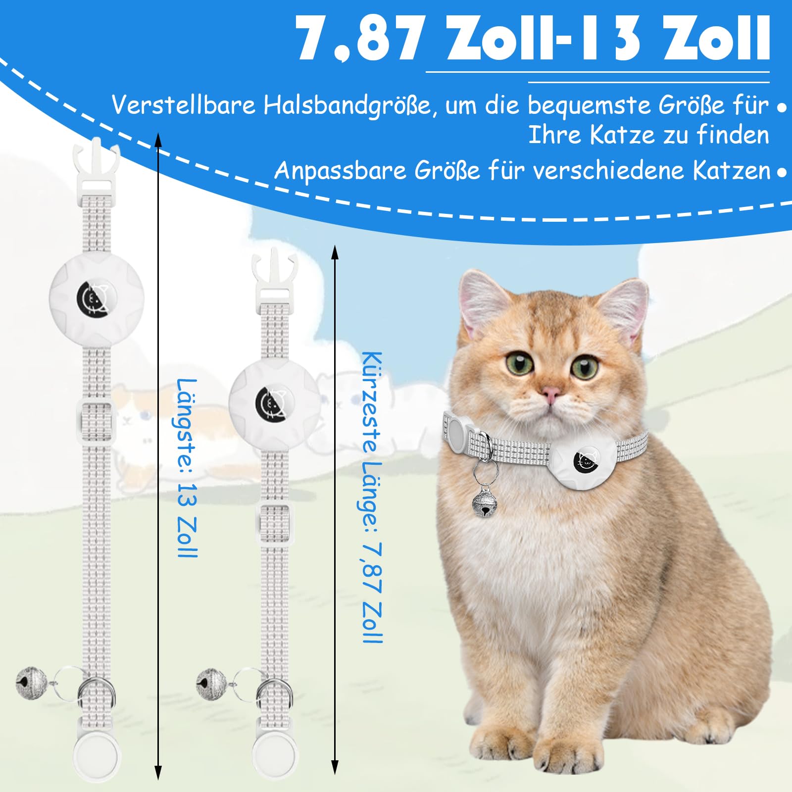 Cat Collar for AirTag Integrated Reflective Kitten Collar, Puppy Cat Collar with Bell - Image 3