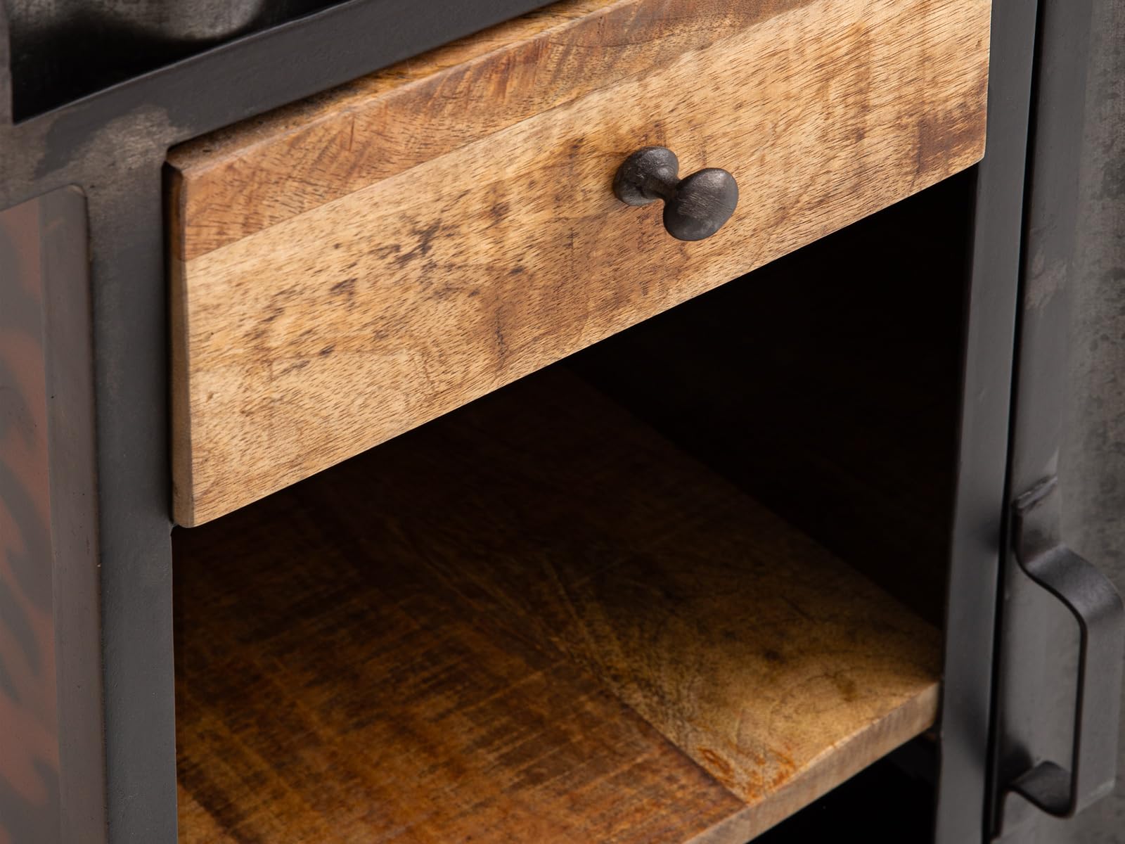Woodkings Bartresen Hollowhorn Stehtisch 75x100x42 cm aus Metall & Mangoholz Tresen Braun Gold für Hausbar Wohnzimmer Ladentheke Empfangstresen Werkstatt