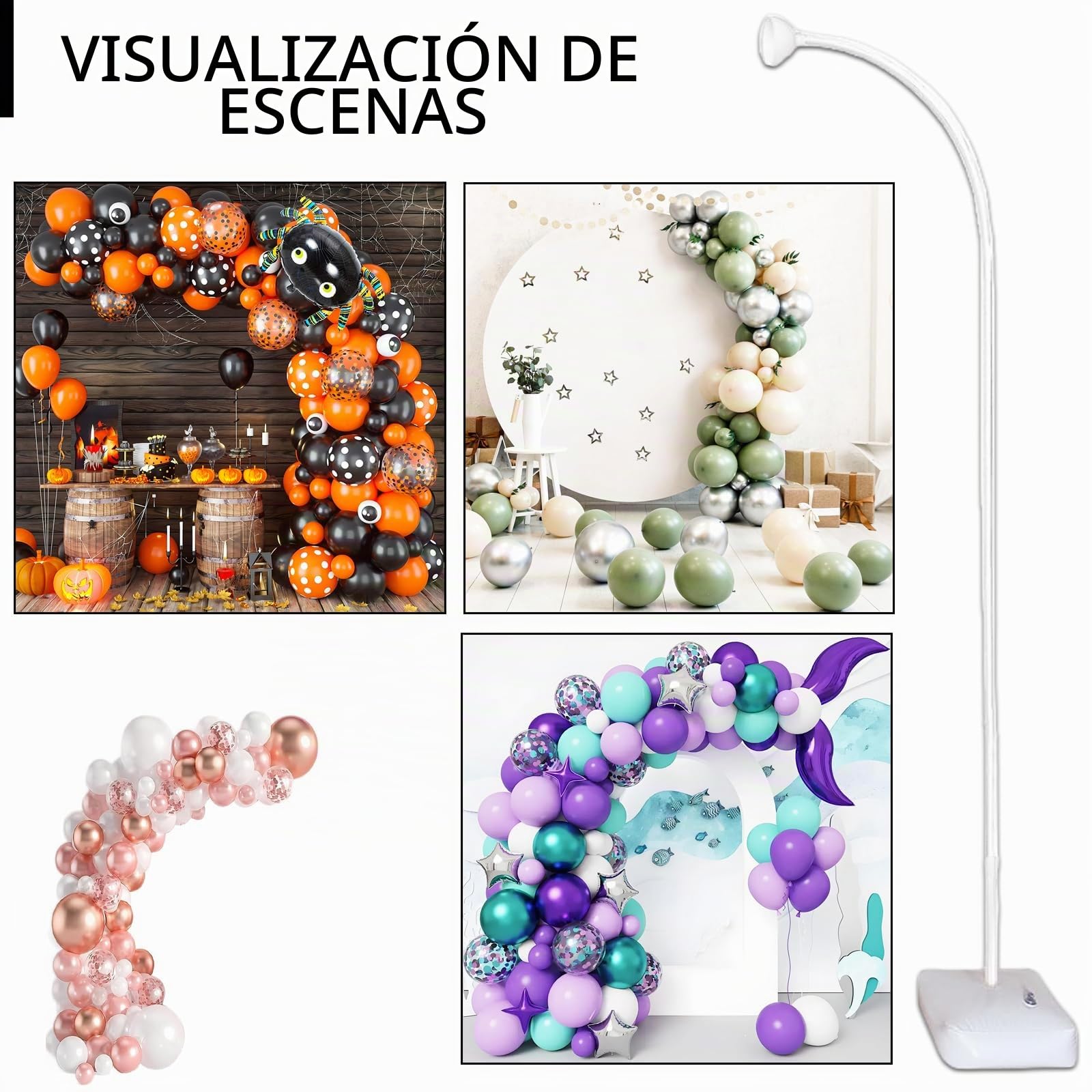 Arco de globos de 2,5 m, soporte para globos, para bodas, graduación y cumpleaños (blanco)