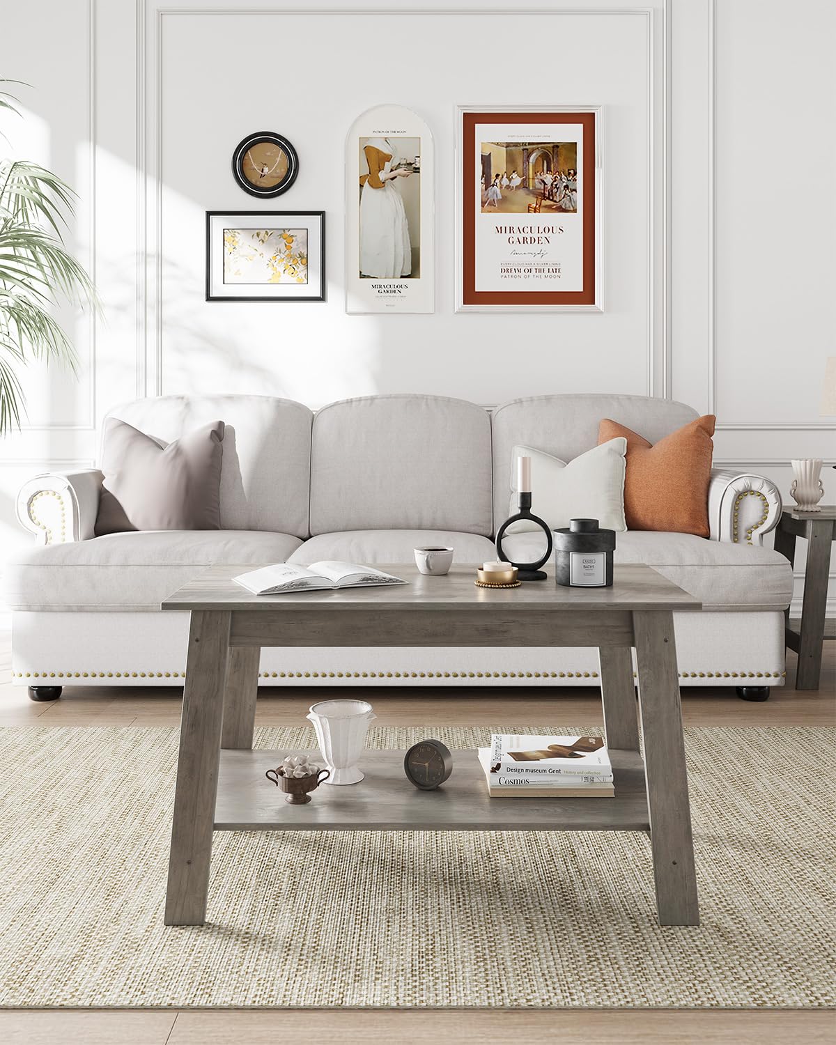 31 5 Inch Coffee Table with 2-Tier Storage Modern Industrial Rectangular Living Room Table Compact MDF Particle Board