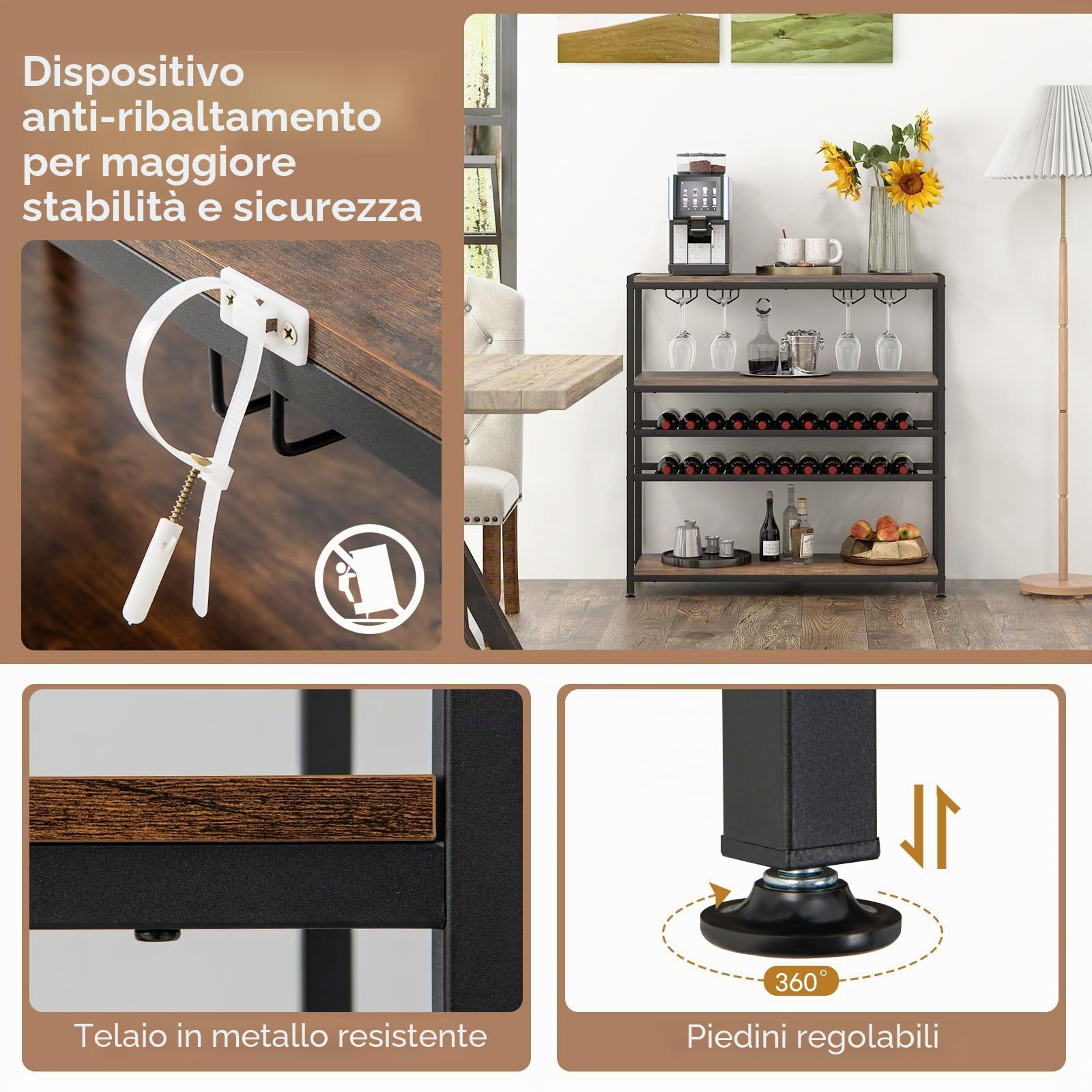 GIANTEX Portabottiglie da Terra a 5 Livelli con Design Indipendente