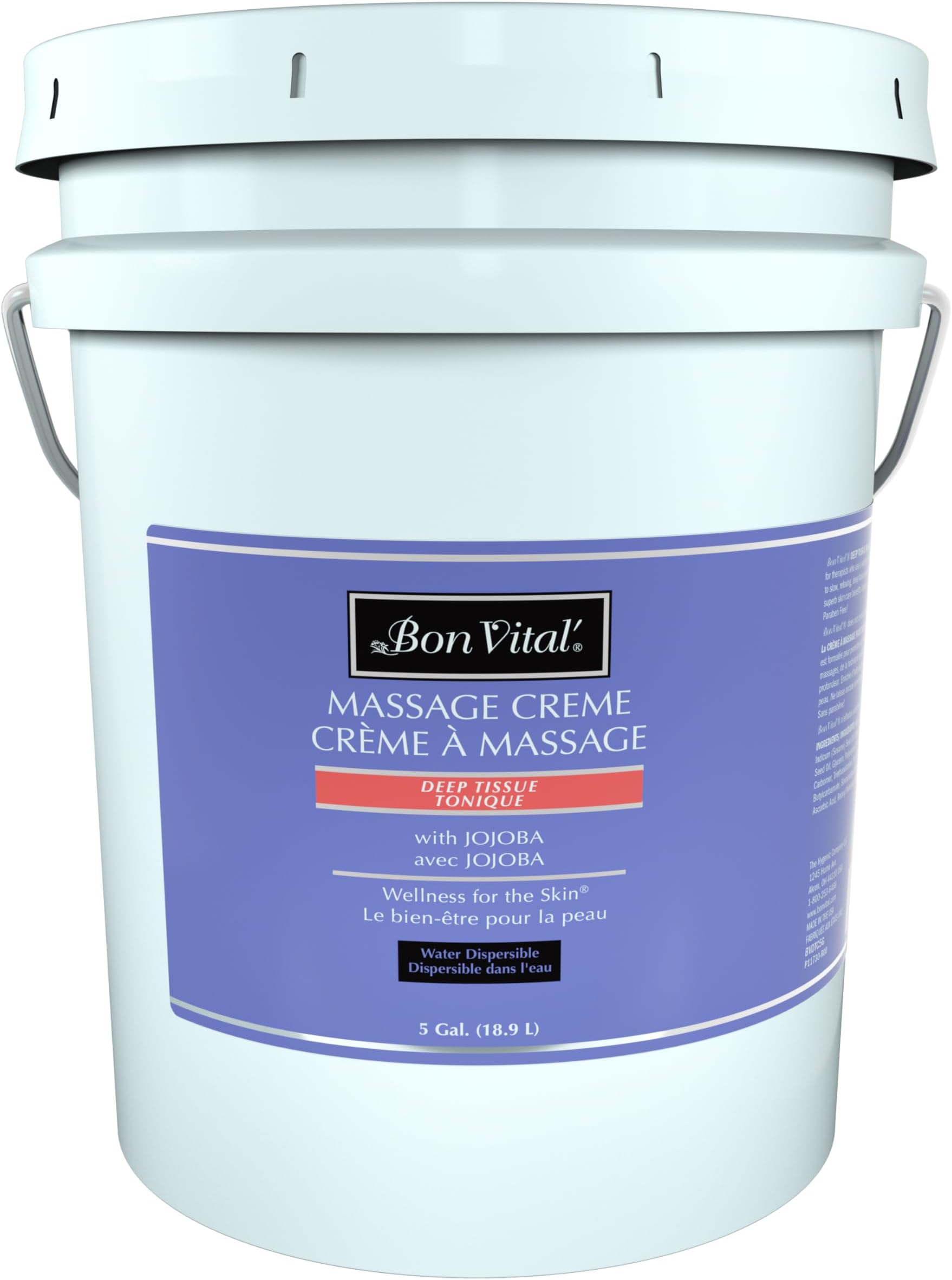 Bon Vital' Deep Tissue Massage Creme, 5-Gallon Container, Lightweight Non-Greasy Formula for All Skin Types, Ideal for Deep Muscle Manipulation, Hydrating Massage Lotion for Spa and Home Use