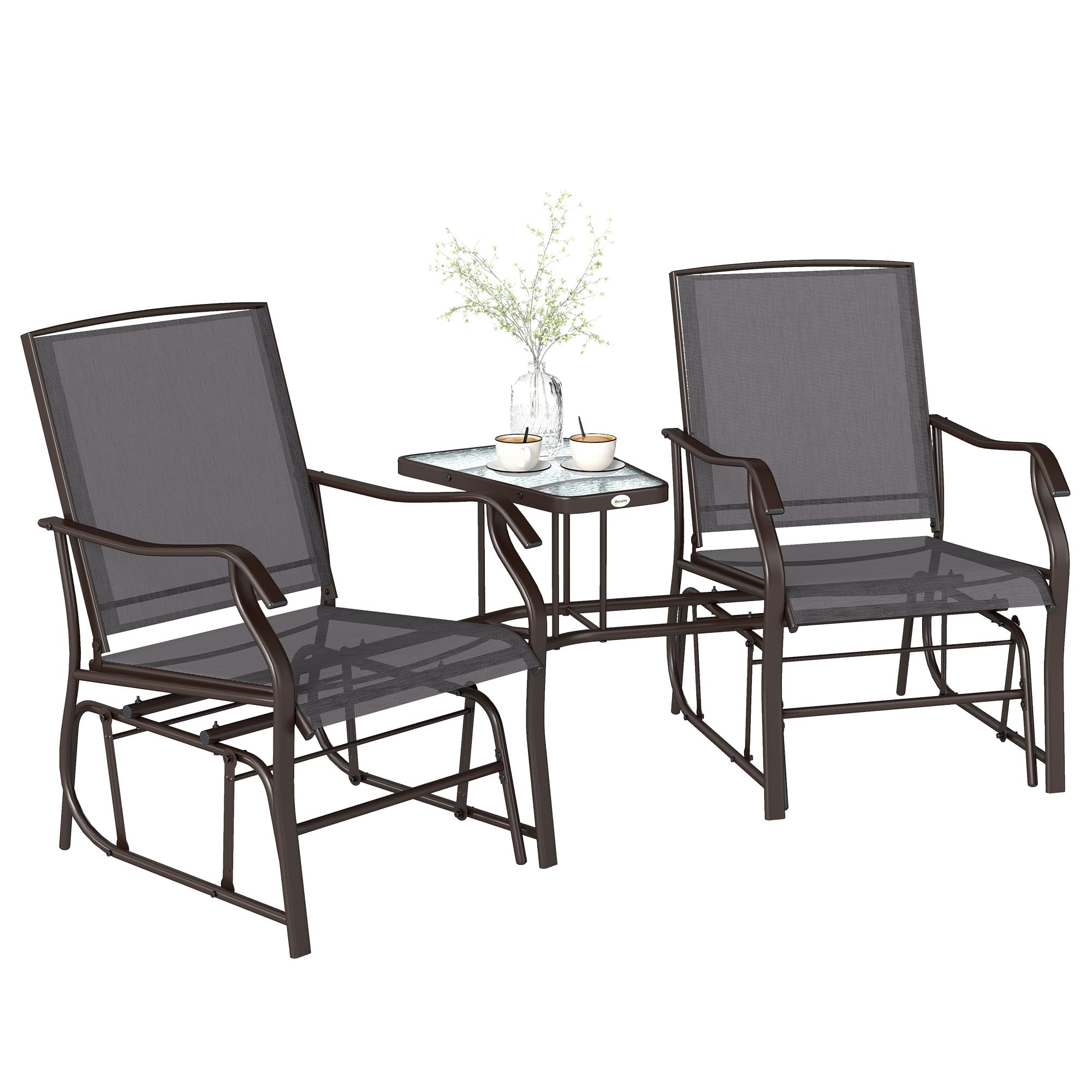 Outsunny Double Glider Companion Rocking Garden Chairs Loveseat Grey And Brown