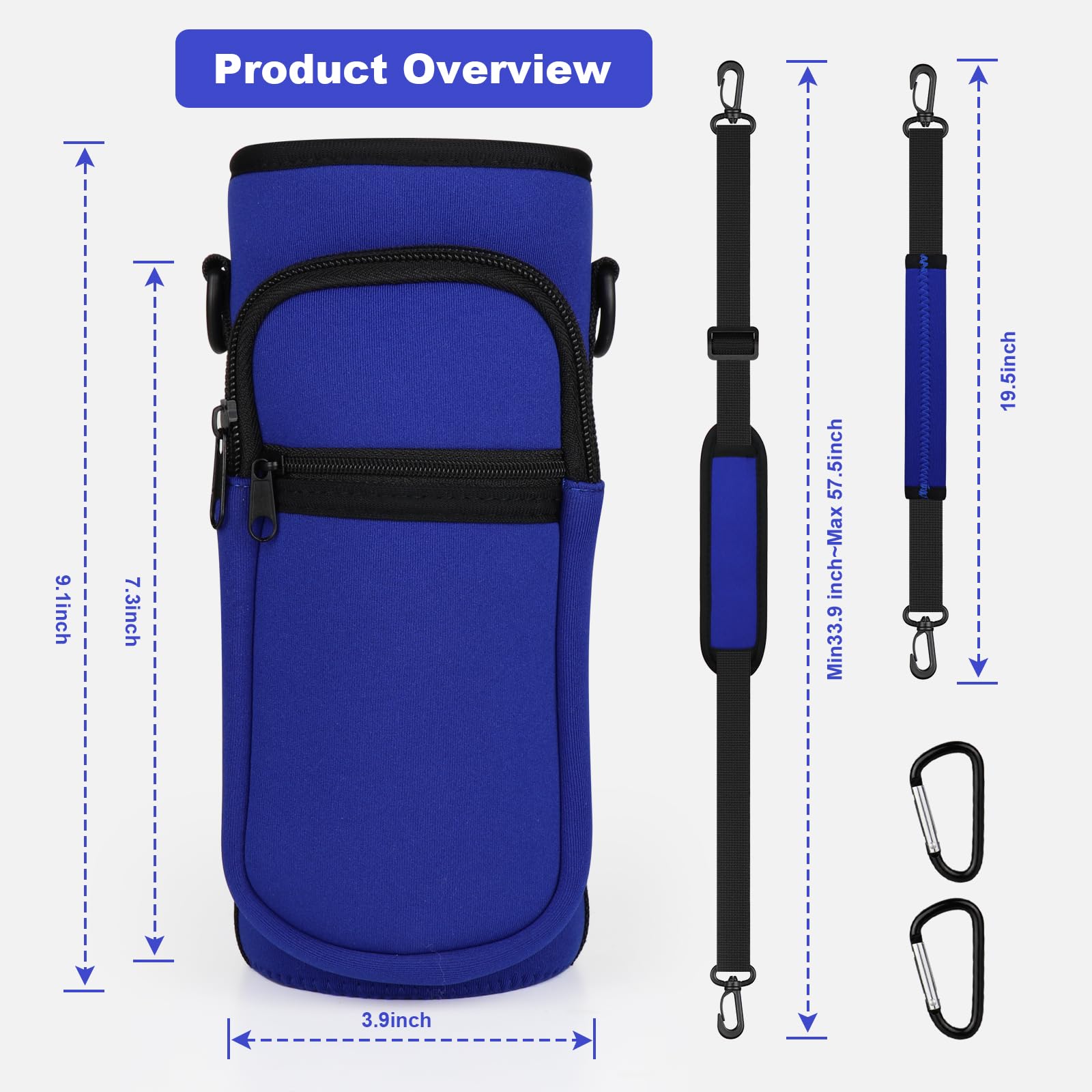 Soporte para botella de agua con correa, bolsa de transporte para botella de agua con bolsillo para teléfono, correa de hombro de neopreno aislada de 32 onzas, funda para botella de agua para