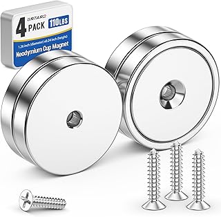 Grtard 4 Pack Neodymium Cup Magnets, 110LBS Holding Force Strong Rare Earth Magnets with Heavy Duty Countersunk Hole and Stainless Screws for Refrigerator, Tool Room, Science, Craft, Office and Garage