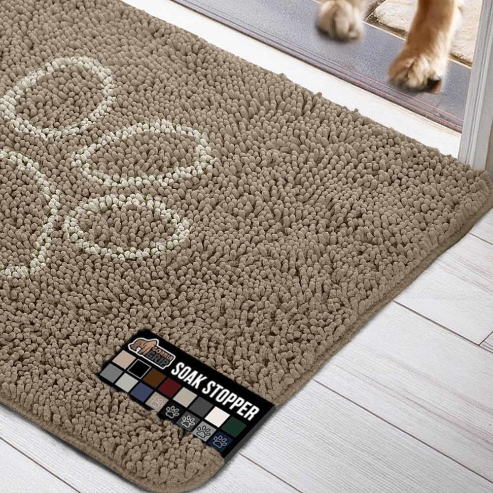 Gorilla Grip Ultra Absorbent Grippy Doormat for Muddy Dog Paws, 48x30 Machine Washable Soak Stopper Rugs Cleaner Floors, Bed Mat for Dirty Dogs, Indoor Entrance Door Rug Pet Bed Mats Beige Ivory