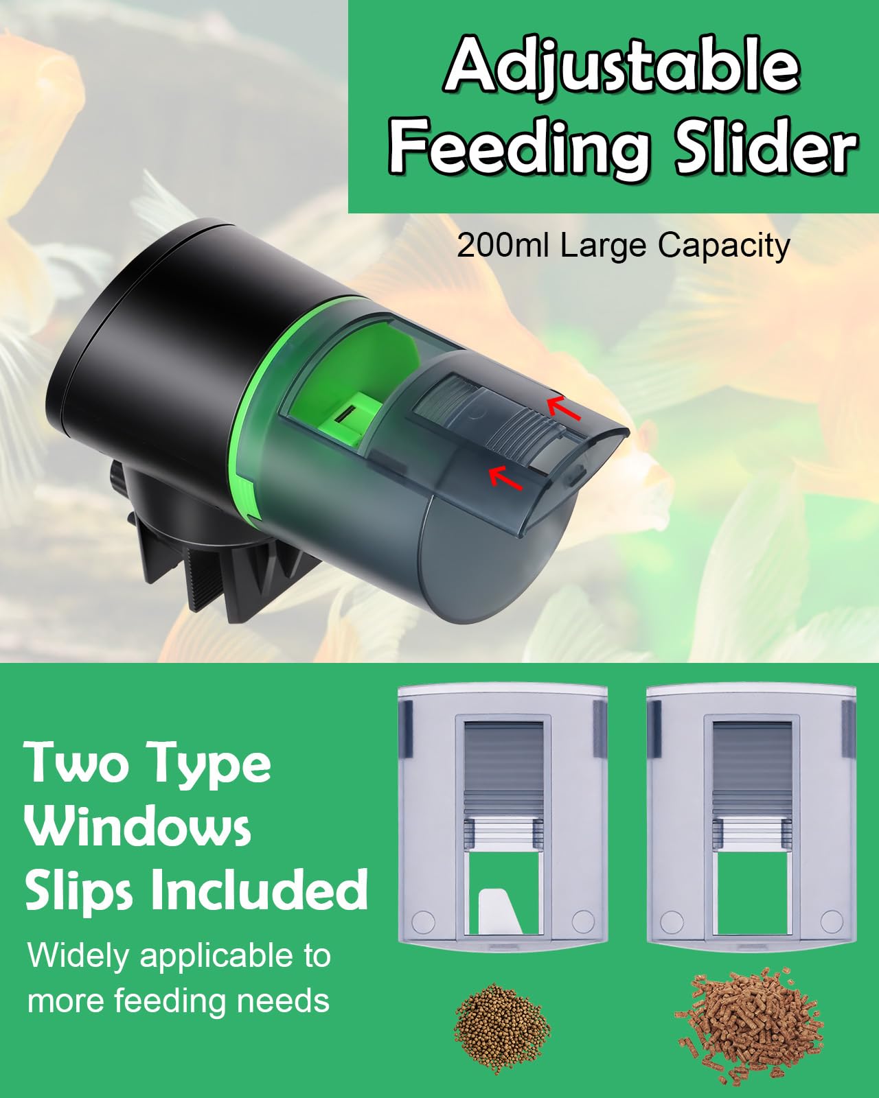 Petbank Mangiatoia Automatica Acquario - Timer Ricaricabile con Cavo di USB Charger, Mangiatoia Pesci con Display LCD, Dispenser Cibo Pesci Automatico,Verde