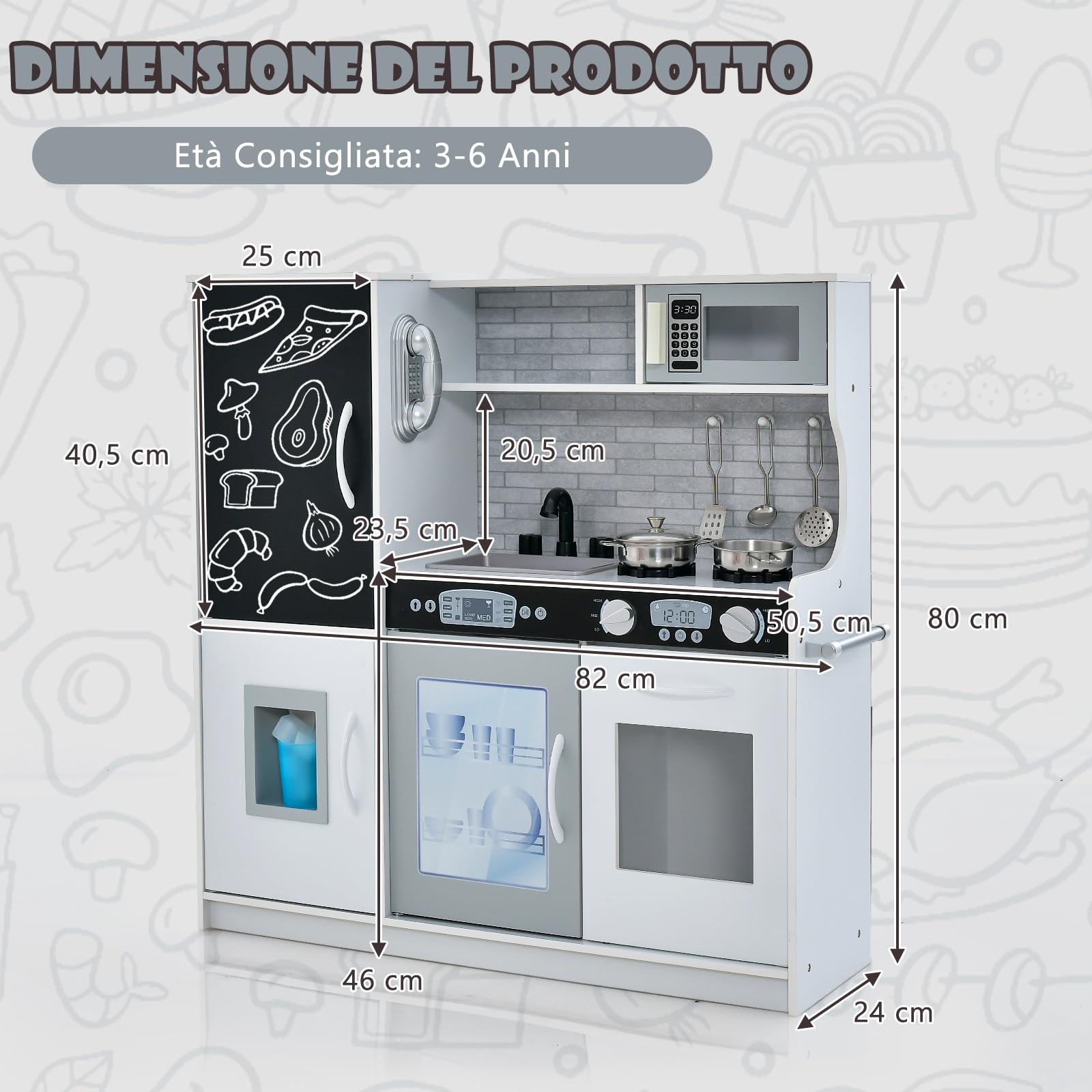 COSTWAY Cucina Giocattolo per Bambini, Cucina Legno per Bambini con Lavagna, Telefono, Microonde e Macchina per Ghiaccio, con Accessori e Suoni Realistici, per 3-6 Anni (Bianco)