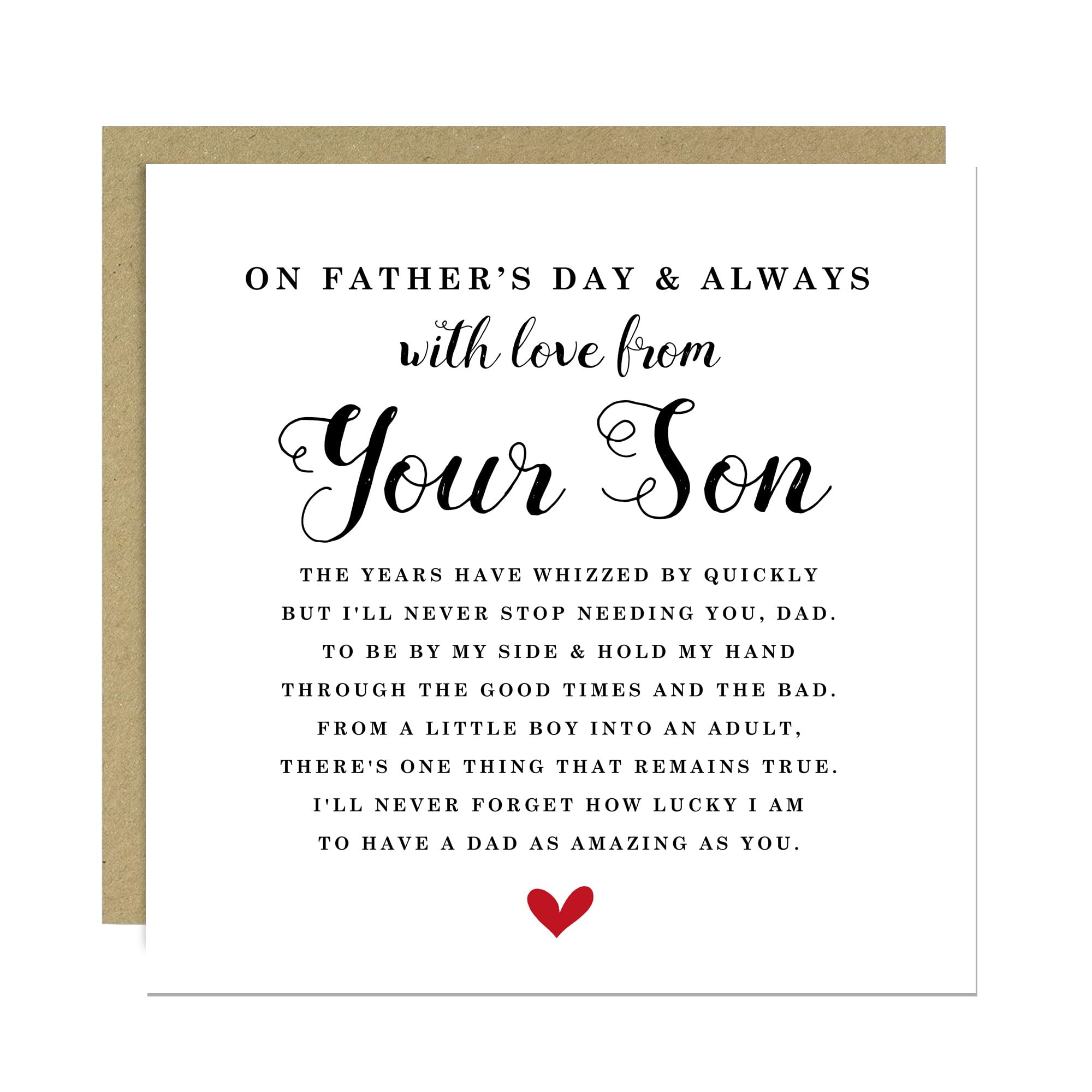 RED OCEAN Fathers Day Card From Son Happy Father's Day Card For Dad 145x145mm With Kraft Envelope Father and Son Cards