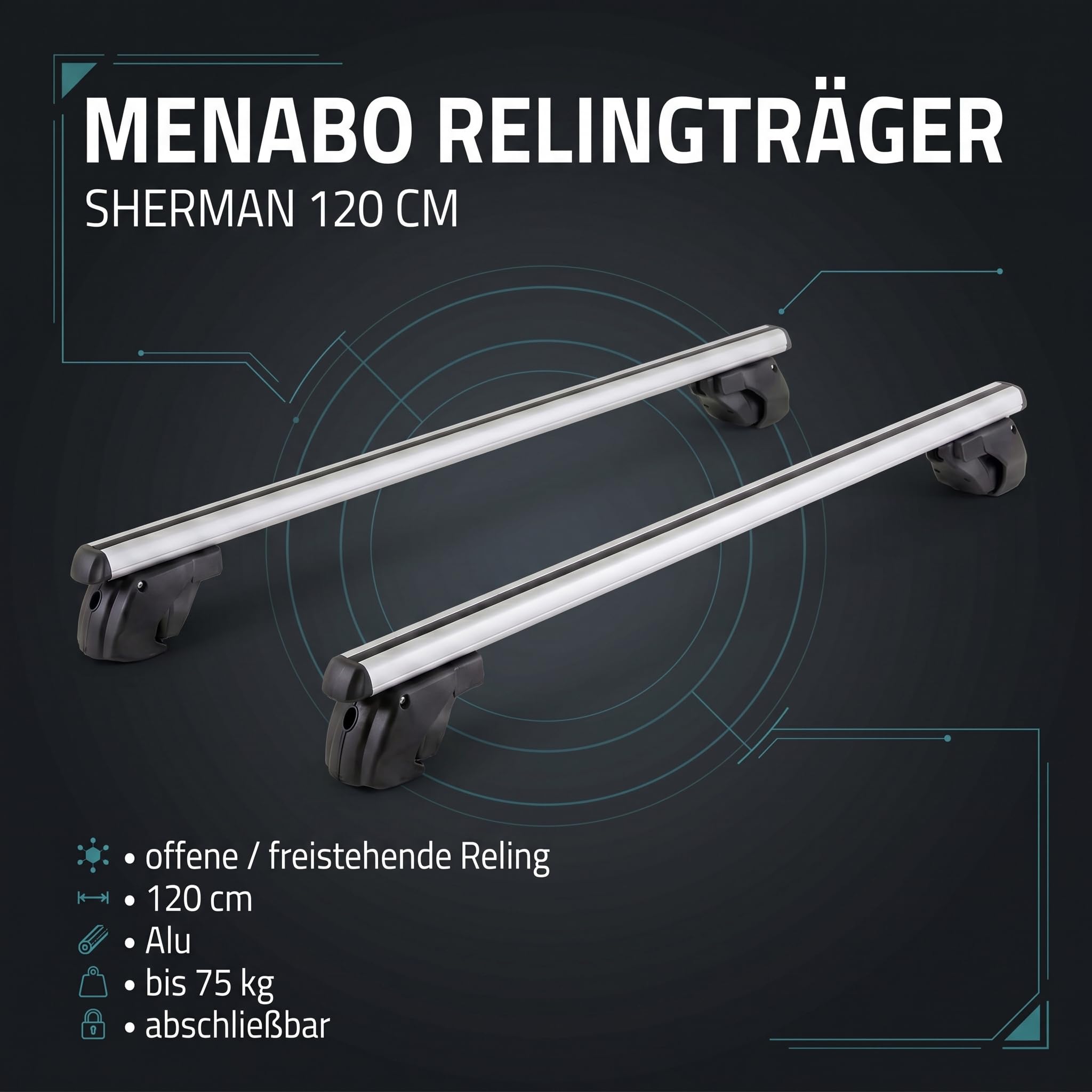 MENABO Aluminio – Barra de Seguridad para Bicicletas (Sherman 120 Dacia Dokker a Partir de 12 hasta 75 kg abschließbar