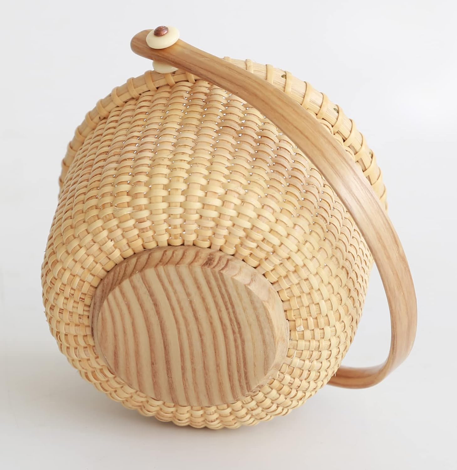 Classic Nantucket Round Baskets with Wood Knobs HandleWoven Basket Container Tote Cube Organizer Handwoven rattanStorage Fruit Basket