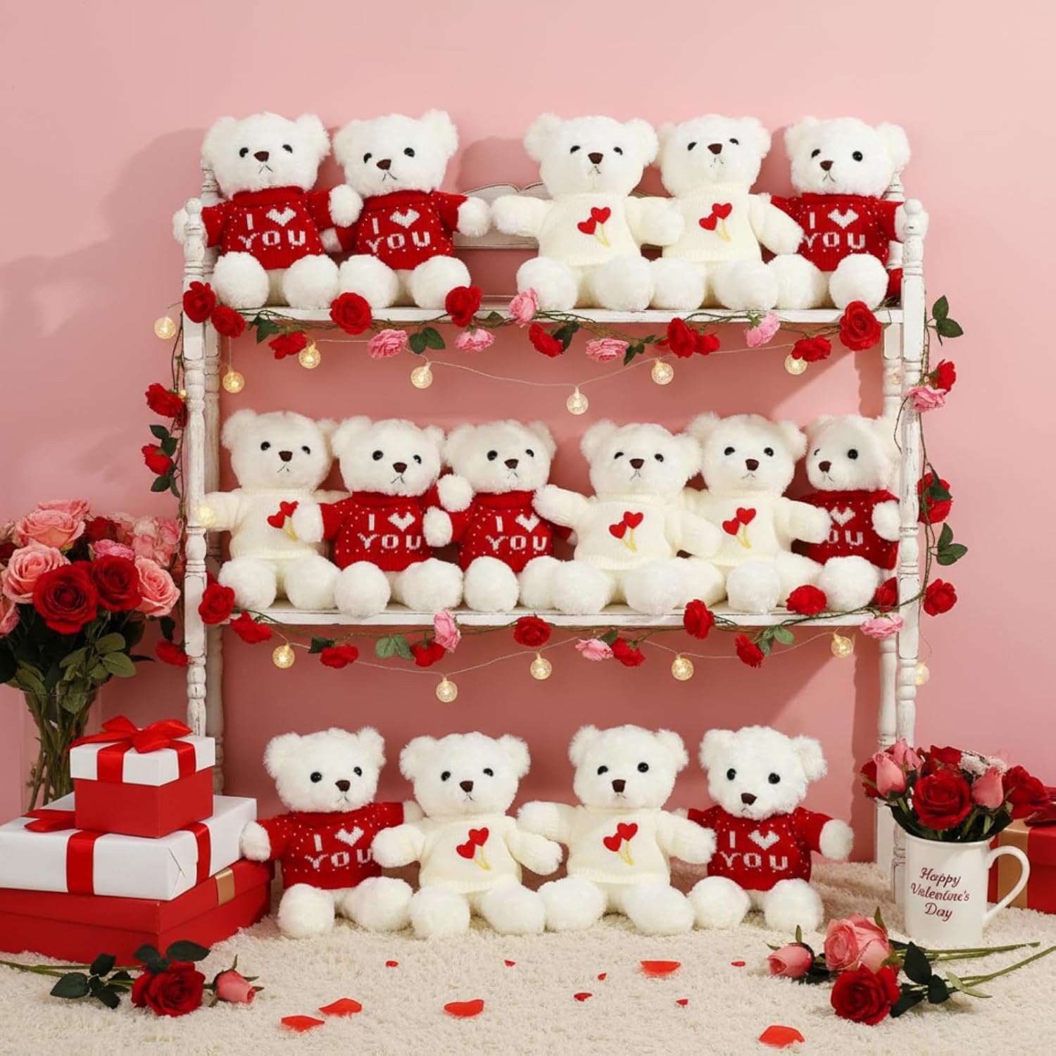 Hungdao 18 Pcs Valentine's Day Bear Stuffed Animal Bear Plush Toys 10.83 Inch Soft Cute Animals for Girlfriend Birthday Wedding Anniversary Mother's Day Party