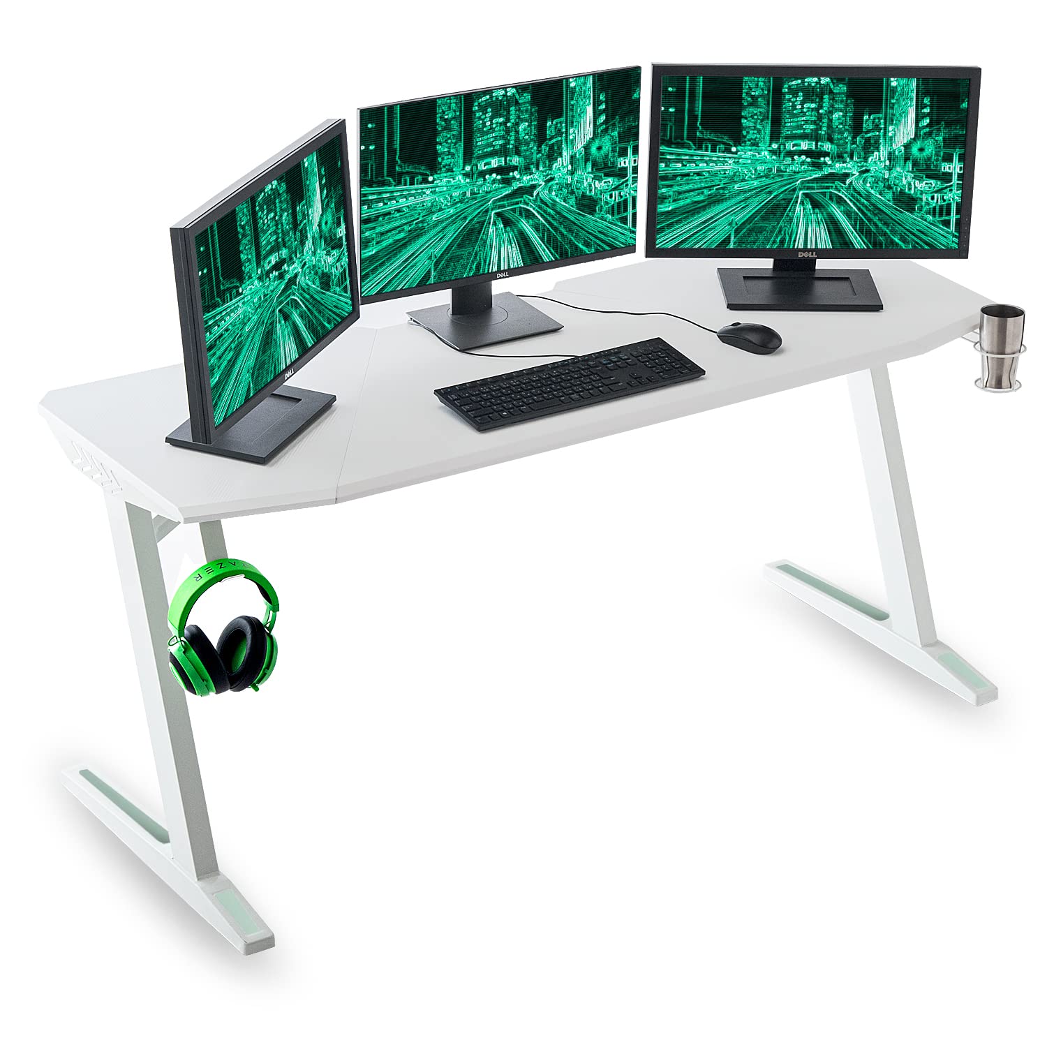 二段式ゲーミングデスク 黒×水色　ドリンクホルダー　ヘッドホンかけ付き 楽天市場】ゲーミングデスク EASY 幅120cm ブラック ブルー レッド