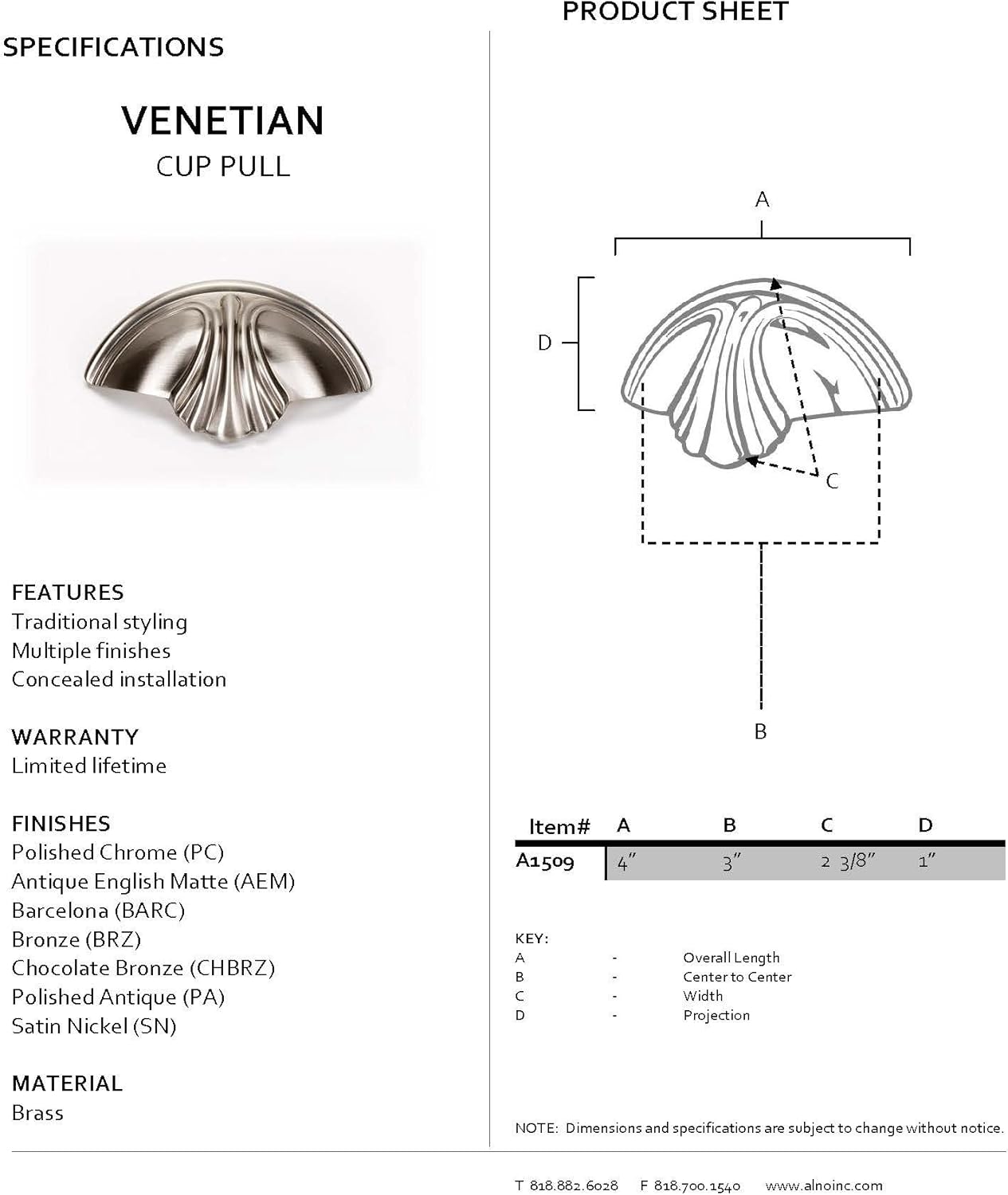 Alno A1509-CHBRZ Traditional Venetian Cup Pulls, Bronze