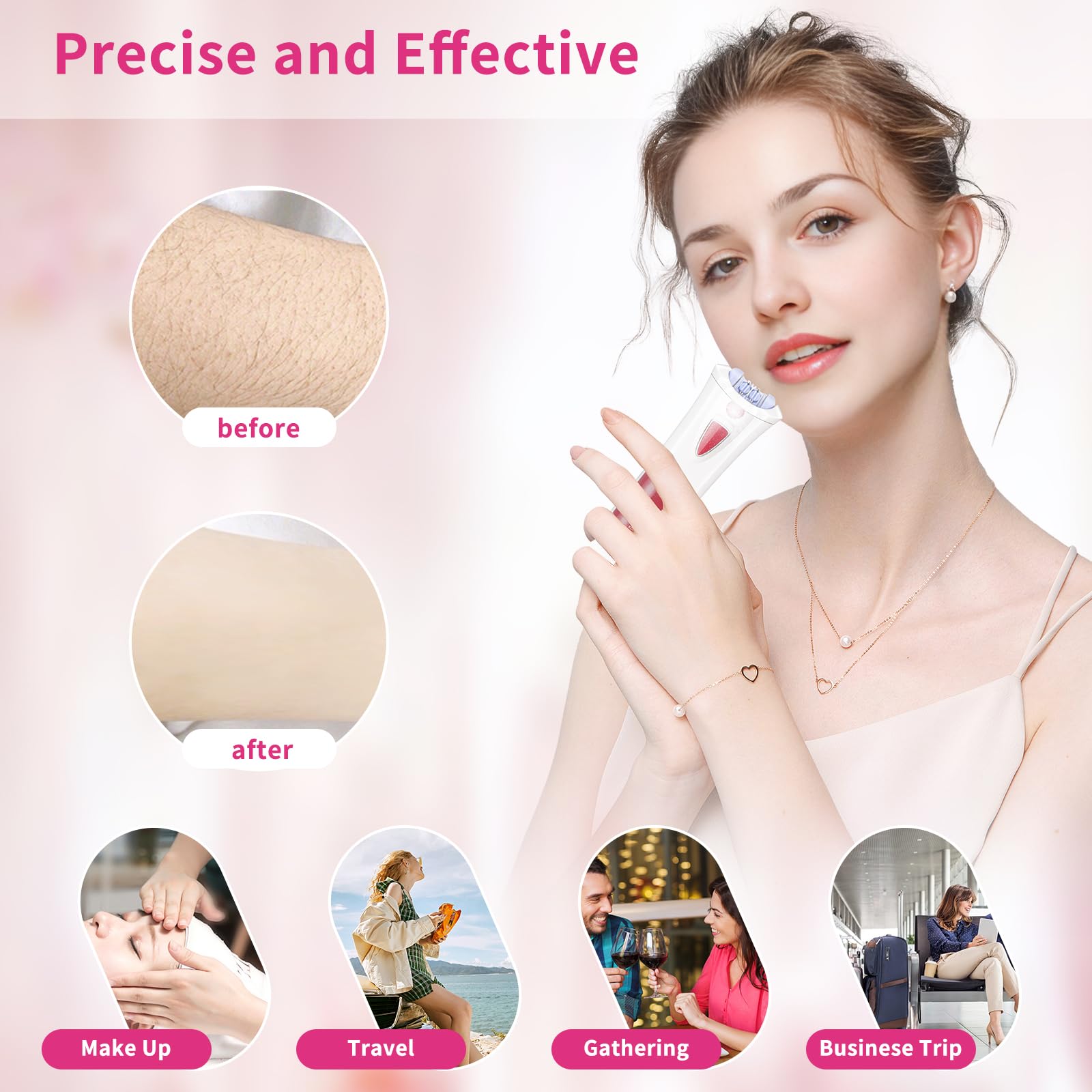 Depiladora facial para mujer, depiladora facial con luz LED, pinzas eléctricas de deslizamiento suave para cara, brazo, piernas, línea de bikini, barbilla, labios, púbico, depiladora inalámbrica