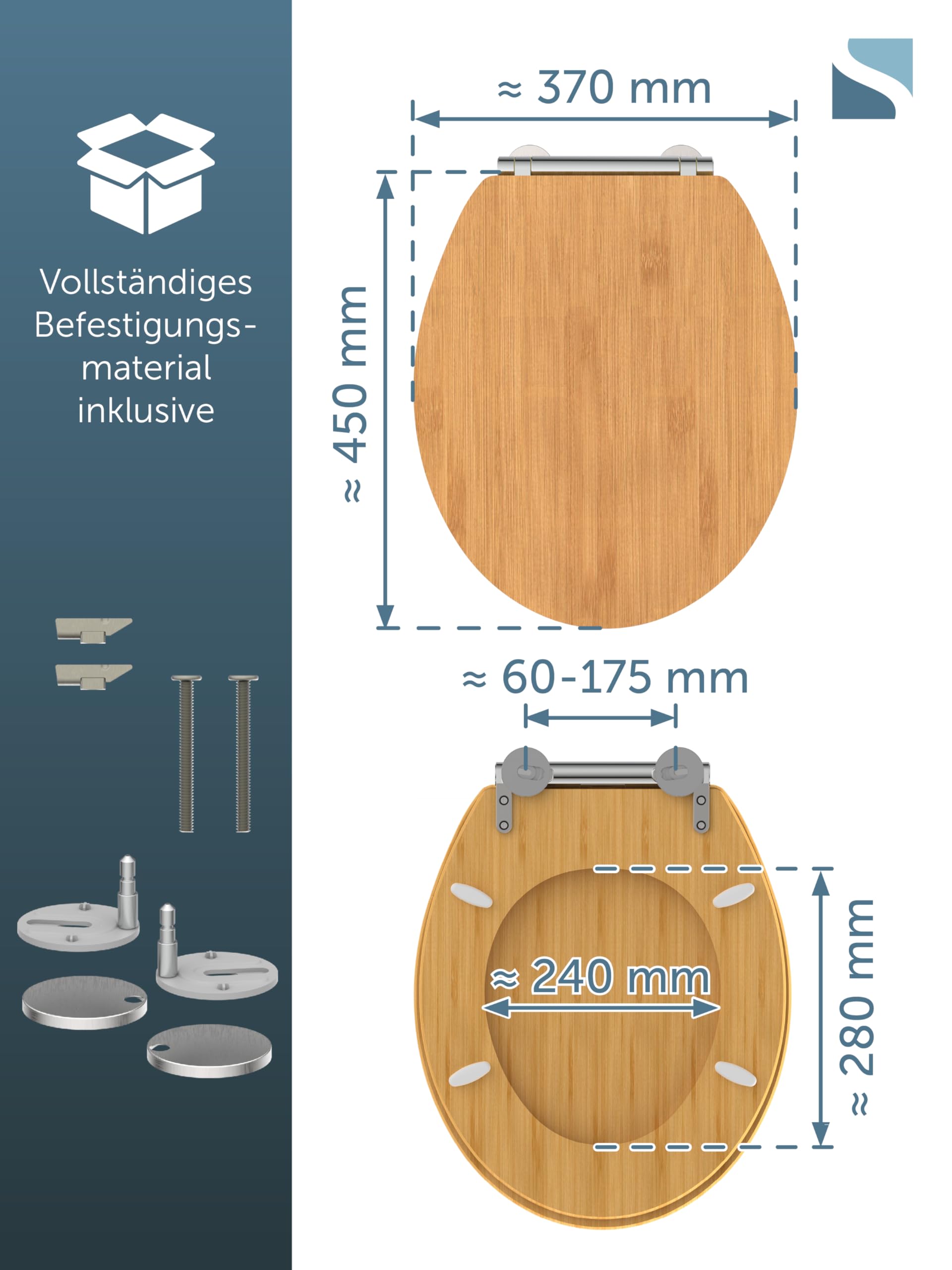 SCHÜTTE WC Sitz mit Absenkautomatik & Schnellverschluss | Abnehmbarer Toilettendeckel Holz zur Reinigung | Nachhaltige Klobrille mit Deckel | Klositz Einfache Montage | Bambus