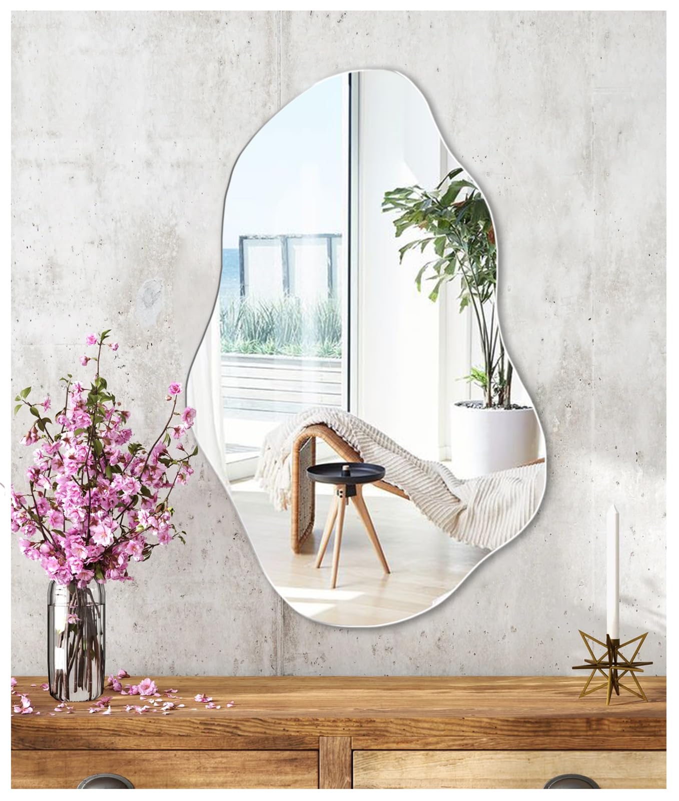 JMITHA Bathroom Mirror Irregular Mirror Frameless Glass Self Adhesive HD for Makeup Decorative for Entryways Living Room Door Bedroom