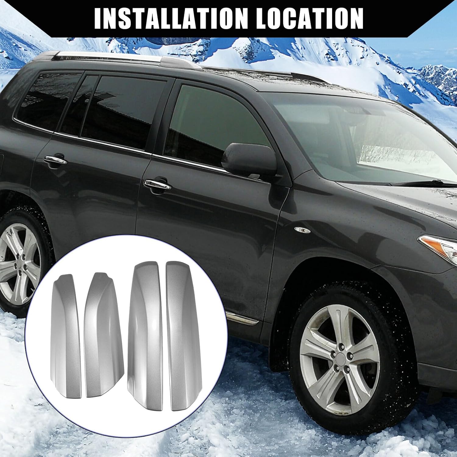 for Toyota Highlander XU40 2008-2013 Silver Roof Rails Rack End Cover Shell 4pcs Car Accessories
