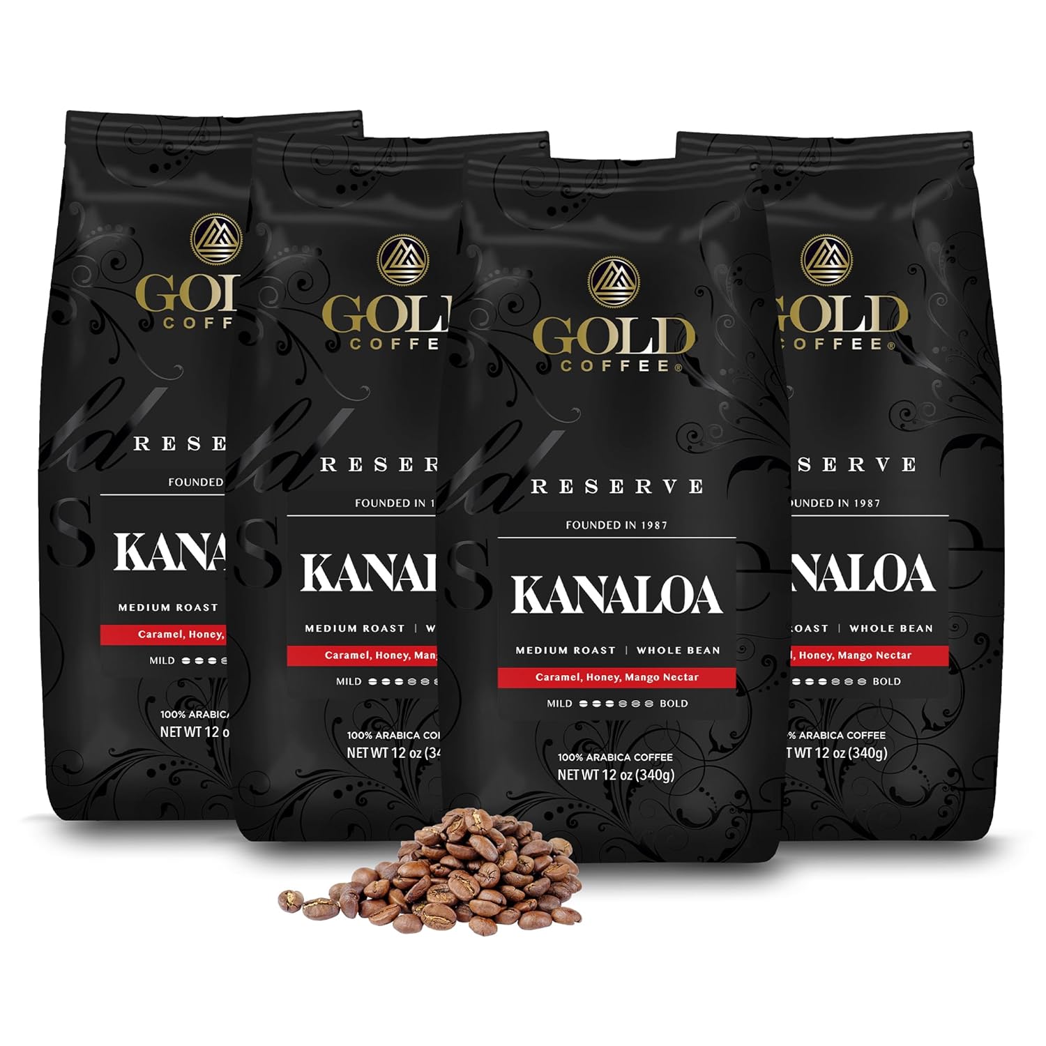 Gold Coffee Co. Kanaloa Premium House Blend - Medium Roast, Whole Bean 100% Arabica Coffee - Notes of Caramel, Honey, Mango Nectar 2 lbs. (Pack of 2)