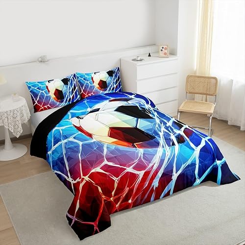 Miniatura 2 de Feelyou Juego de ropa de cama de fútbol con temática deportiva, juego de edredón para niños, decoración de juegos de fútbol de microfibra, regalo
