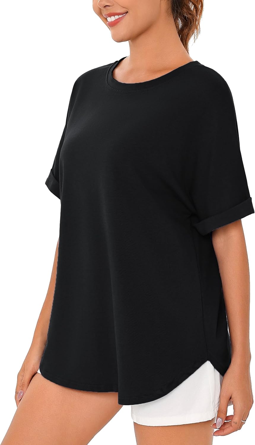 Totatuit Women Oversized Tshirts Casual Crew Neck Rolled Short Sleeve Basic Tee Shirts Cute Loose Summer Tops Workout Clothes - Image 4
