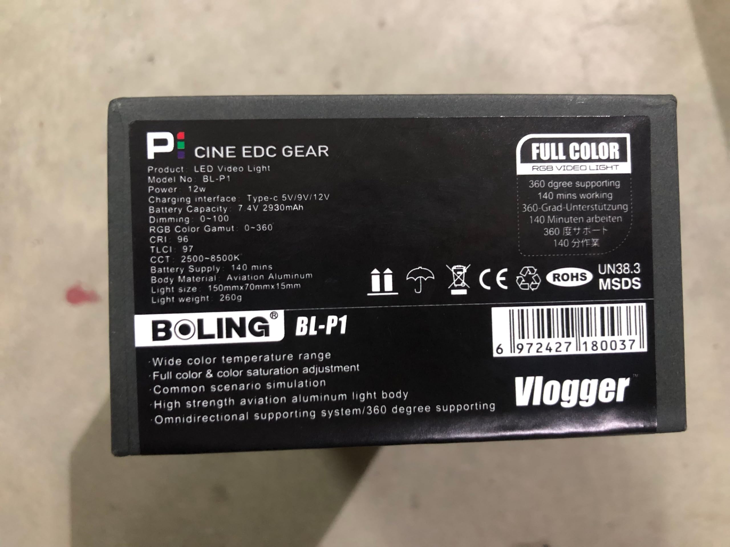 BOLING BL-P1 RGB LED Vidéo Lampe Panneau, 2500k-8500k Lumière Photographique RGB LED Lampe Multicolore Rechargeable et Réglable à 360 ° au Format de Poche pour Caméra/Caméscope