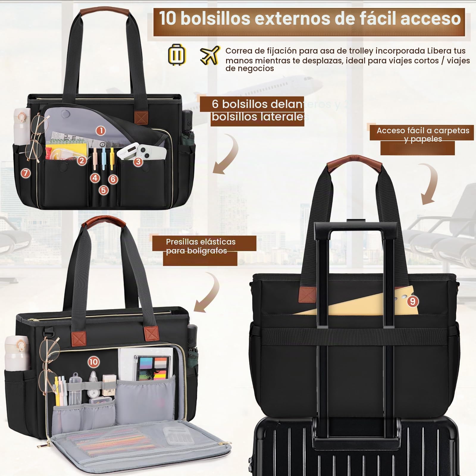 RAINSMORE Bolso Portatil Mujer Maletin Portatil 15,6 Pulgadas Grande Bolso Profesora Bolsa Trabajo con Bolsillo Aislante para Universidad Enfermera Shopper Oficina