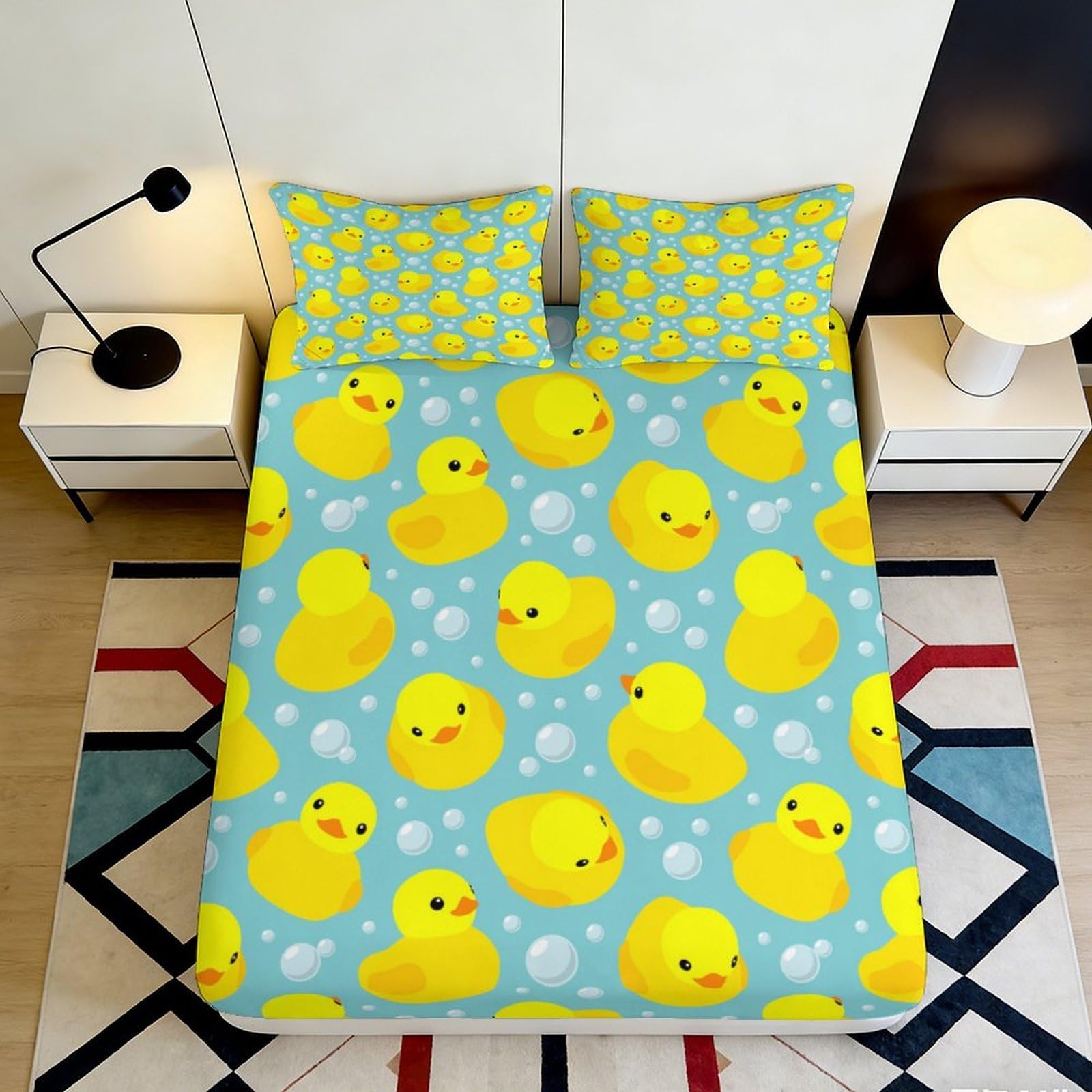 Kzqnxhjprl Style-7 3D Printed Yellow Duck Fitted Sheet Microfiber Non Slip Blue Bubble Mattress Cover For Bedroom Dorm Decor 90X200x25cm