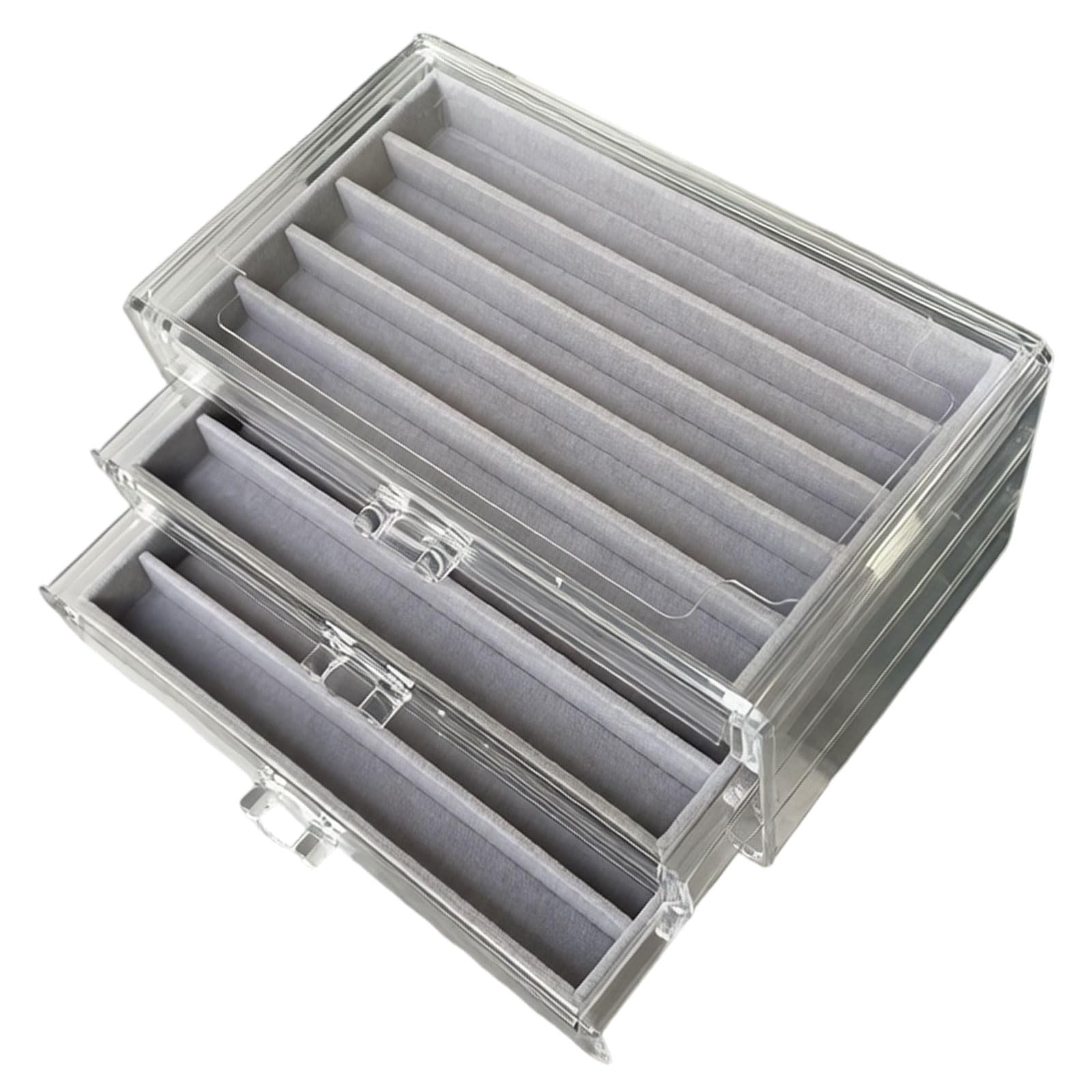 TFAOYS Stackable 3 Drawer Semi Clear Stationery Box with Fabric Padding for 15 Pens Dustproof Pen Storage