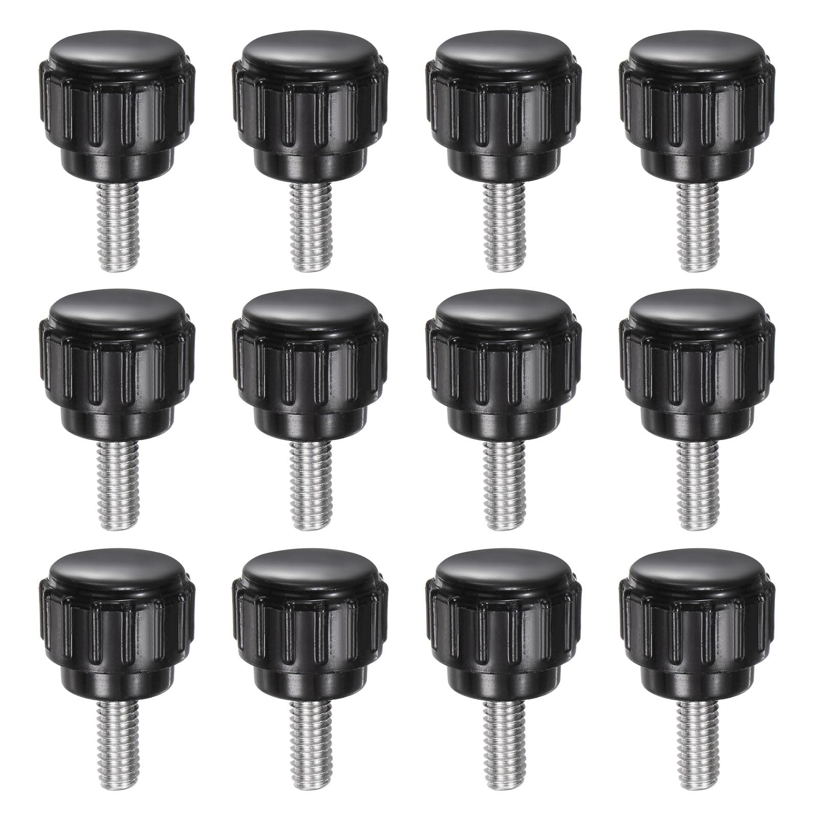 uxcell 12pcs Knurled Clamping Knobs M4 x 10mm Metric 304 Stainless Steel Male Thread Thumb Screw on Type 14mm Plastic Round Head Threaded Hand Bolt Stud Knobs Black