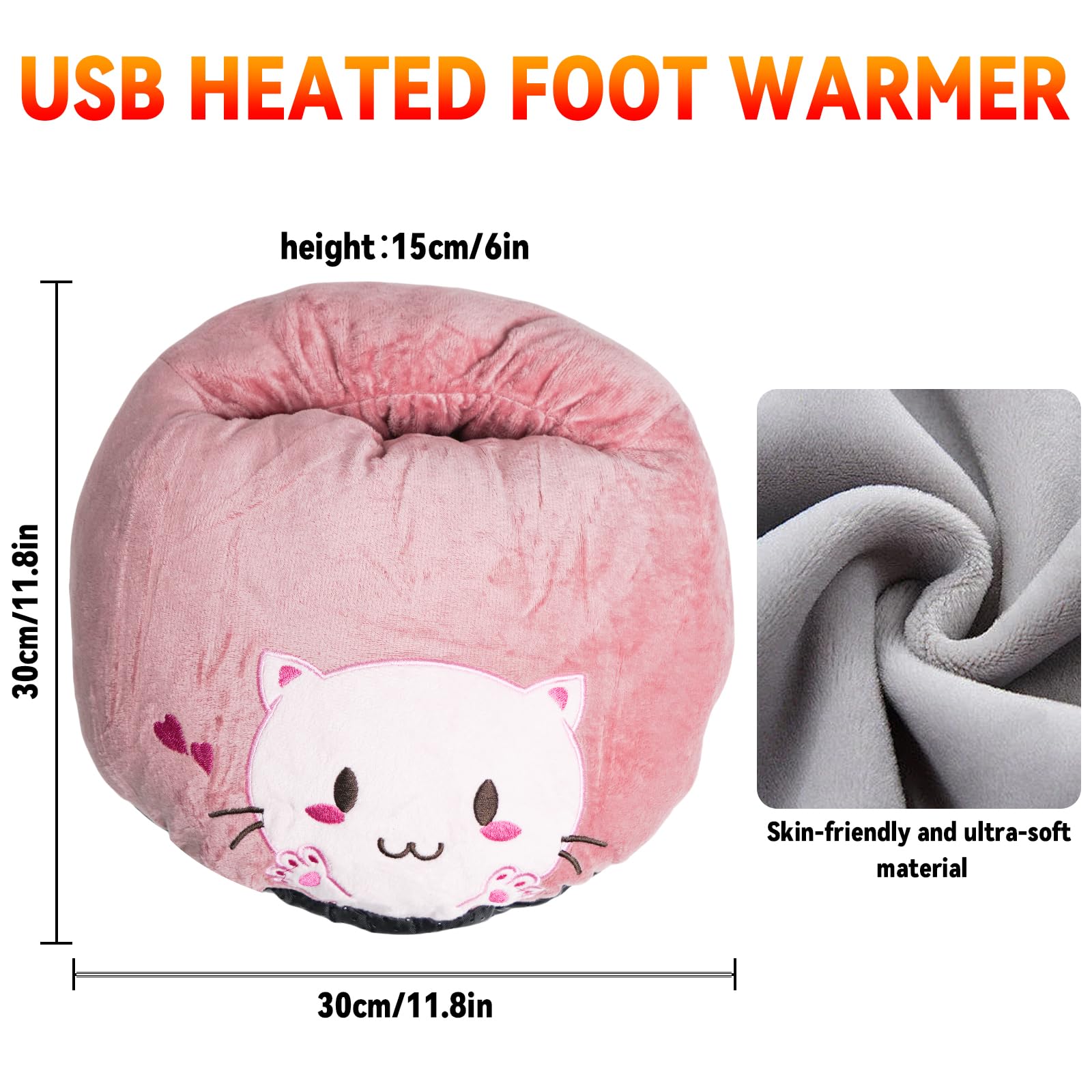 ZONSUSE Calentador de Pies con Diseño de Gato, Calentador Pies Eléctrico 5V 2A USB, Calentadores de Pies de Peluche con Animales, Desmontable y Lavable a Máquina,Regalo para Novia, Chica (Gatito)