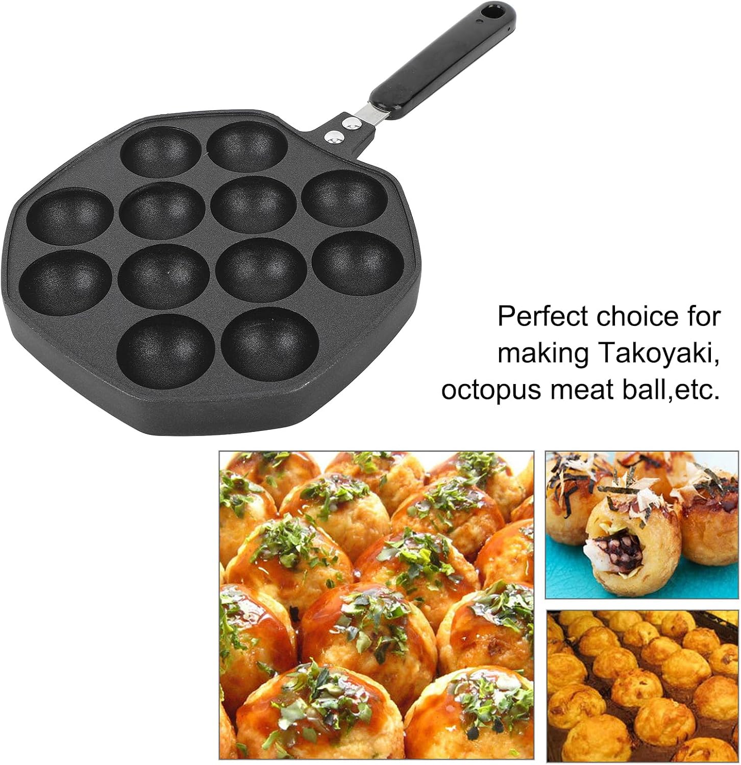 Takoyaki Pan, 12 Molds Takoyaki Maker Skillet Aluminum Alloy Nonstick Grill Pan Cooking Plate Nonstick Baking Tray for Octopus Balls Pancake