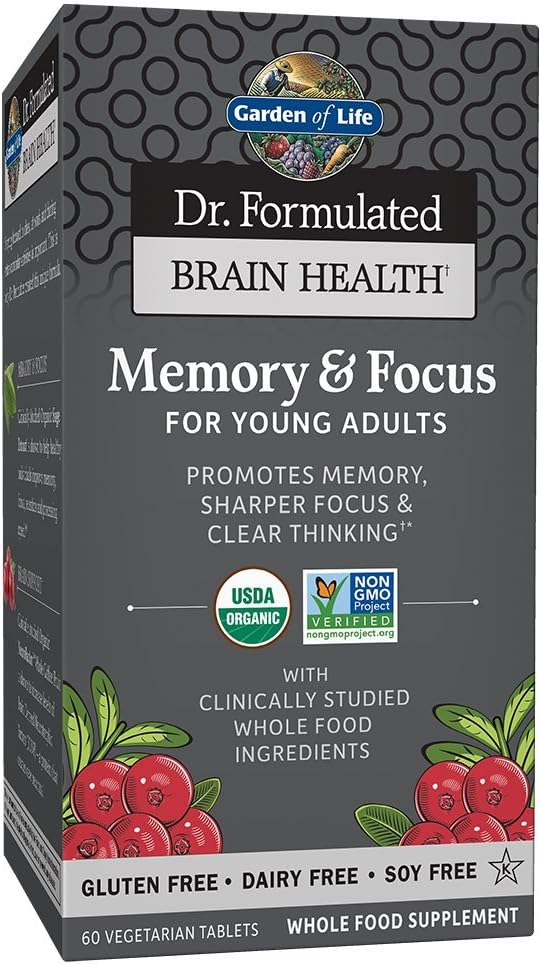 Garden of Life Dr. Formulated Organic Brain Health Memory & Focus for Teens and Young Adults 60 Tablets