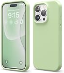 Elago Compatible avec iPhone 15 Pro Boîtier, boîtier en silicone liquide, couvercle de protection du corps complet, boîtier téléphonique mince et antichoc, doublure en microfibre souple anti-rayure, 6.1 de pouce (Stone)