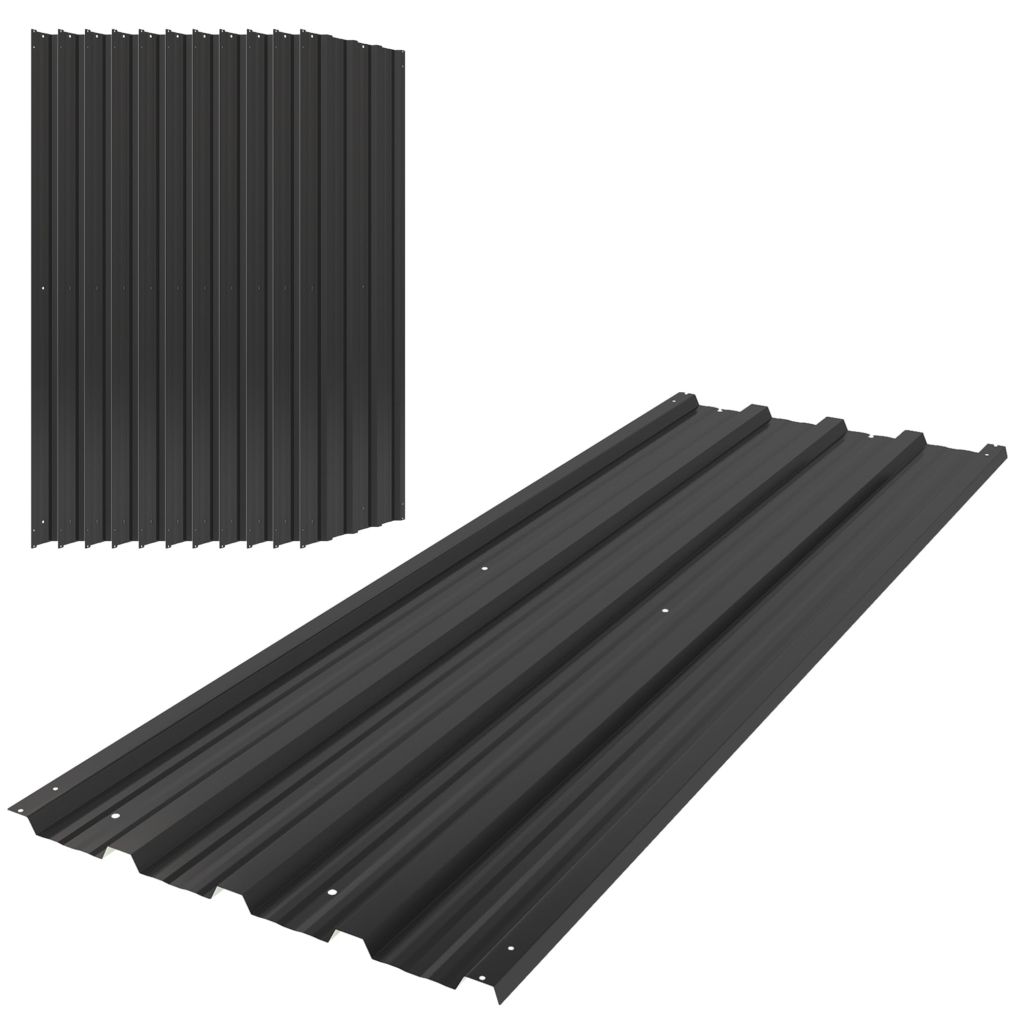 Outsunny Black Corrugated Roofing Sheets, Pack Of 12, Galvanised Metal Roofing Sheets For Greenhouse, Garage, Storage Shed, Carport, 129 X 45Cm,