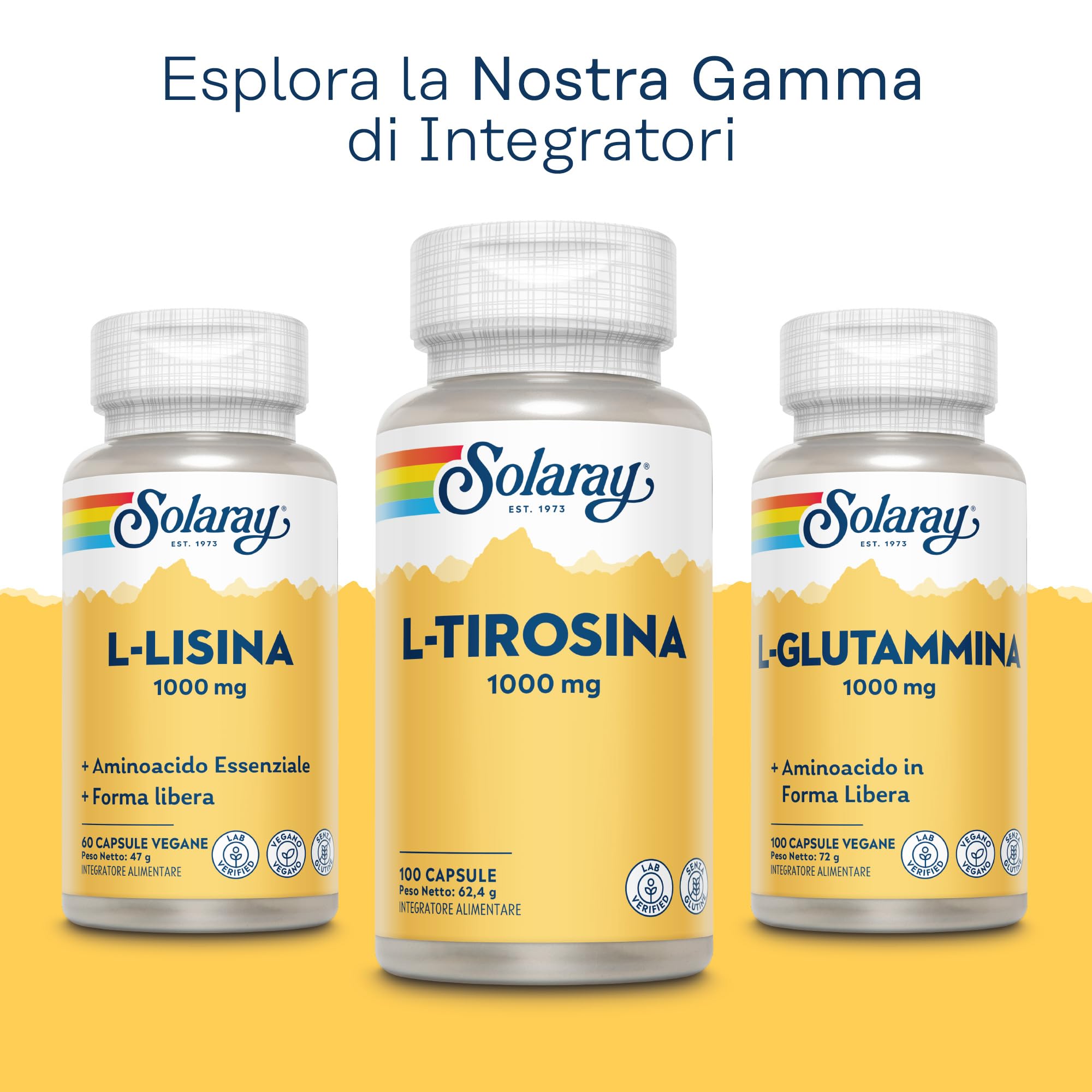 Solaray L-Tirosina 1000mg - 100 Capsule - 500mg di L Tirosina per Capsula - Integratore di Aminoacidi Essenziali - Testata in Laboratorio