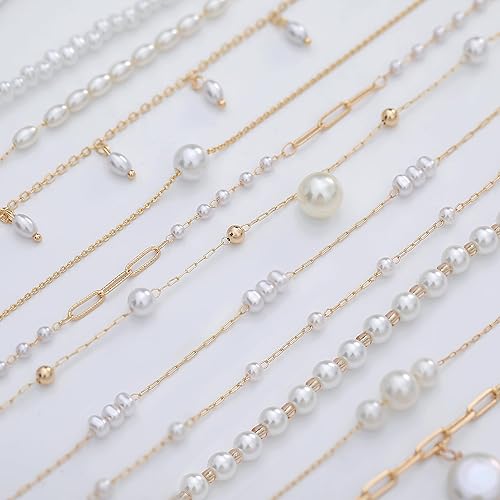Miniatura 8 de TOBENY Pearl Necklaces for Women 14k Gold Plated Handmade White Pearl Choker Necklace Dainty Small Tiny Beaded Pearl Strand Chain Necklace Delicate