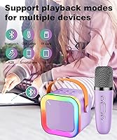 Vista 4 de Mini máquina de karaoke con altavoz para niños y adultos, portátil con Bluetooth y 1-2 micrófonos inalámbricos, regalos de Navidad y cumpleaños