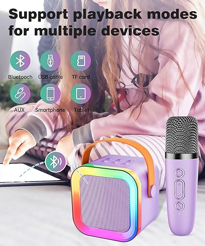 Miniatura 4 de Mini altavoz de máquina de karaoke para niños y adultos, Bluetooth portátil con 1-2 micrófonos inalámbricos, regalos de cumpleaños de Navidad,