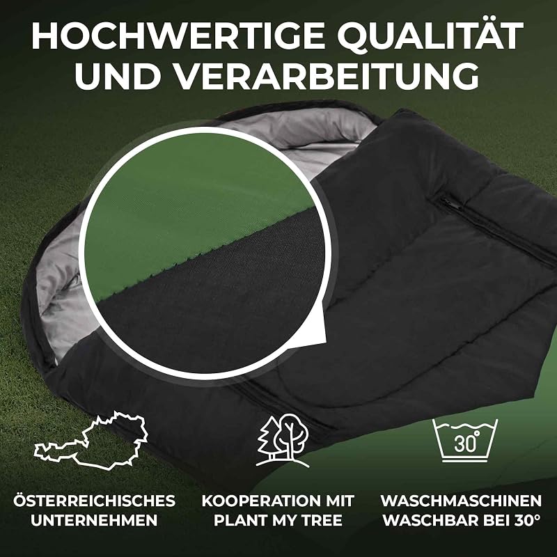 HIMMELSZELT XXL Hálózsák 4 Évszakos Kültéri Kemping -5°C/+10°C Vízlepergető Technológia 220x85cm Fekete-Zöld Túrázás Fesztivál Horgászat