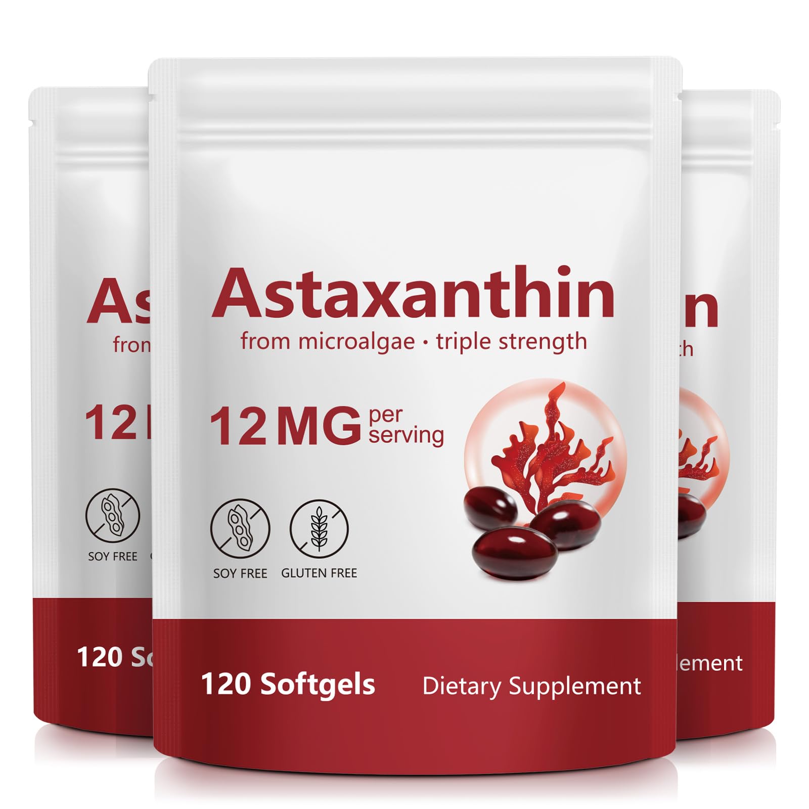 Xaarty 3Pack Premium Astaxanthin 12mg, Antioxidant Supplement for Eye, Joint, Skin Health,Microalgae Source, 12 Month Supply | Supports Internal Circulation, 360 Softgels 120 Count (Pack of 3)
