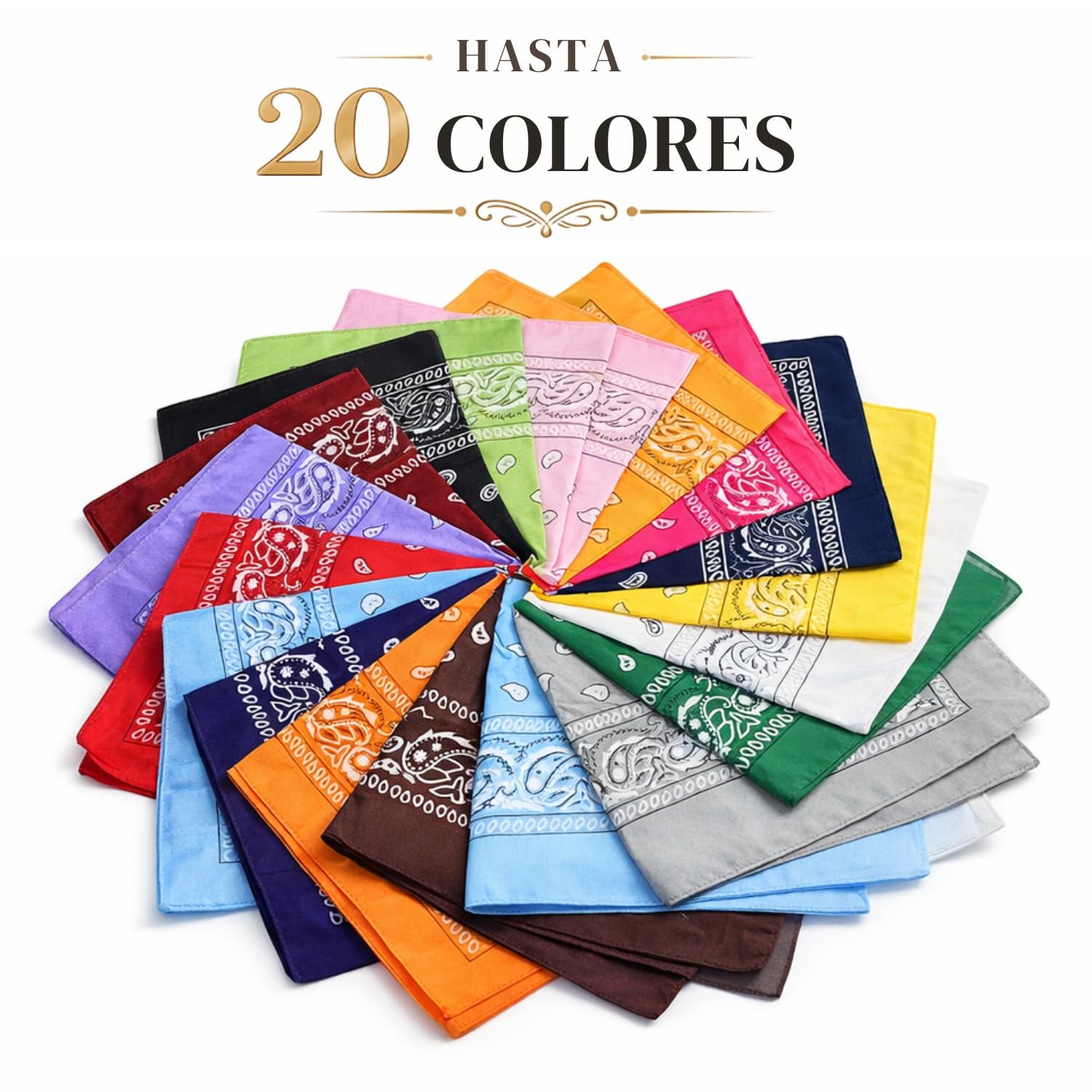 EUROXANTY Bandana 100% de algodón, Bandana con estampado Paisley, Pañuelo para hombre y mujer, Pañuelo para la cabeza, Unisex, 53 x 53 cm, 20 Colores Exclusivos